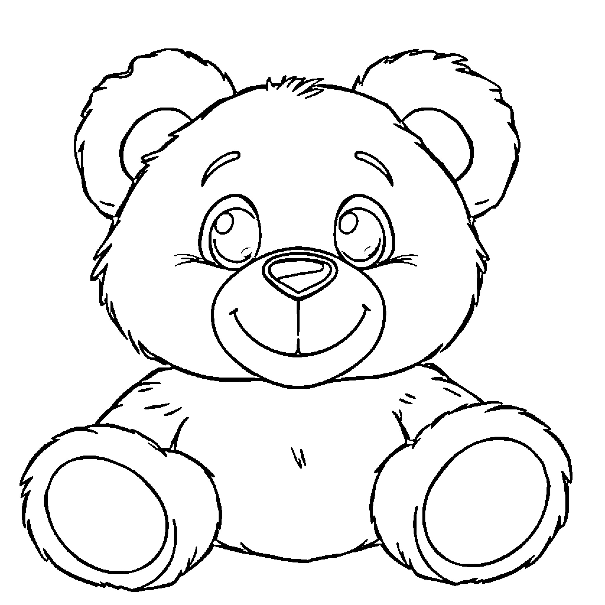 Teddy Bear with Adorable Facial Expression Coloring Page (free black-and-white line drawing printable PDF for all, from beginners to advanced learners, including children, teens, adults, and seniors)