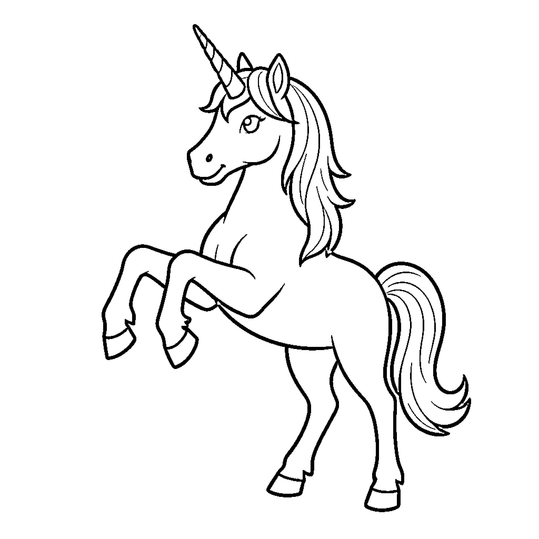 Unicorn rearing up with a graceful expression Coloring Page (free black-and-white line drawing printable PDF for all, from beginners to advanced learners, including children, teens, adults, and seniors)