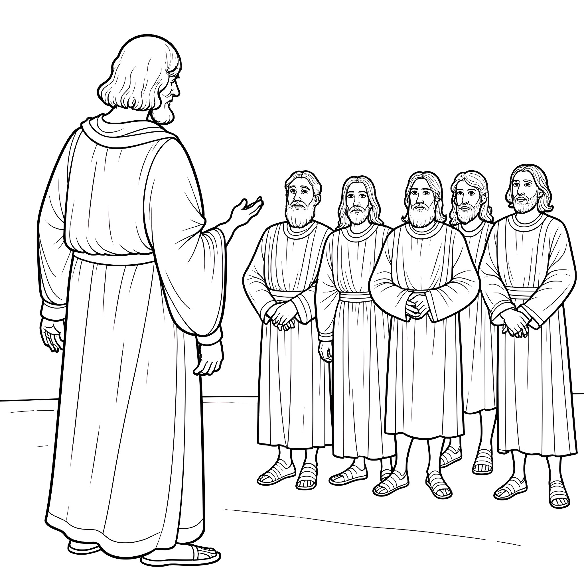 Apostle Paul Preaching to His Disciples Coloring Page (free black-and-white line drawing printable PDF for all, from beginners to advanced learners, including children, teens, adults, and seniors)