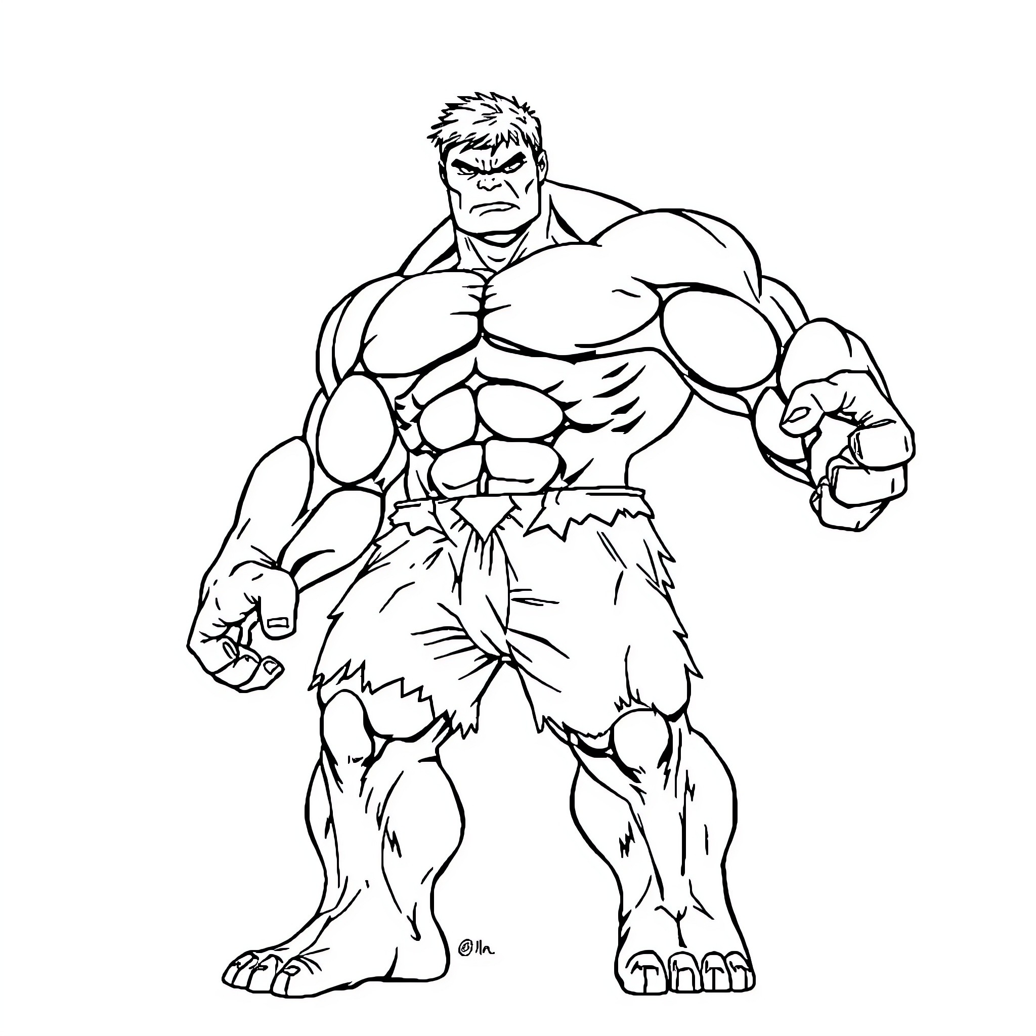 Hulk striking a fierce pose Coloring Page (free black-and-white line drawing printable PDF for all, from beginners to advanced learners, including children, teens, adults, and seniors)