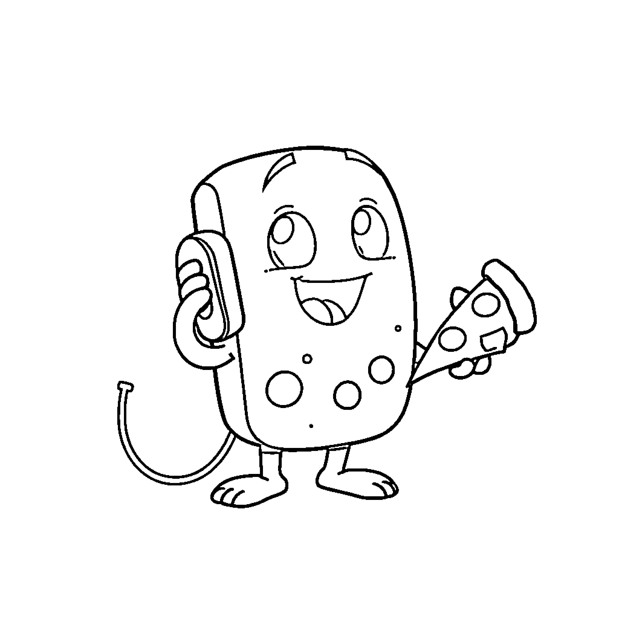 Phone character talking on a handset happily Coloring Page (free black-and-white line drawing printable PDF for all, from beginners to advanced learners, including children, teens, adults, and seniors)