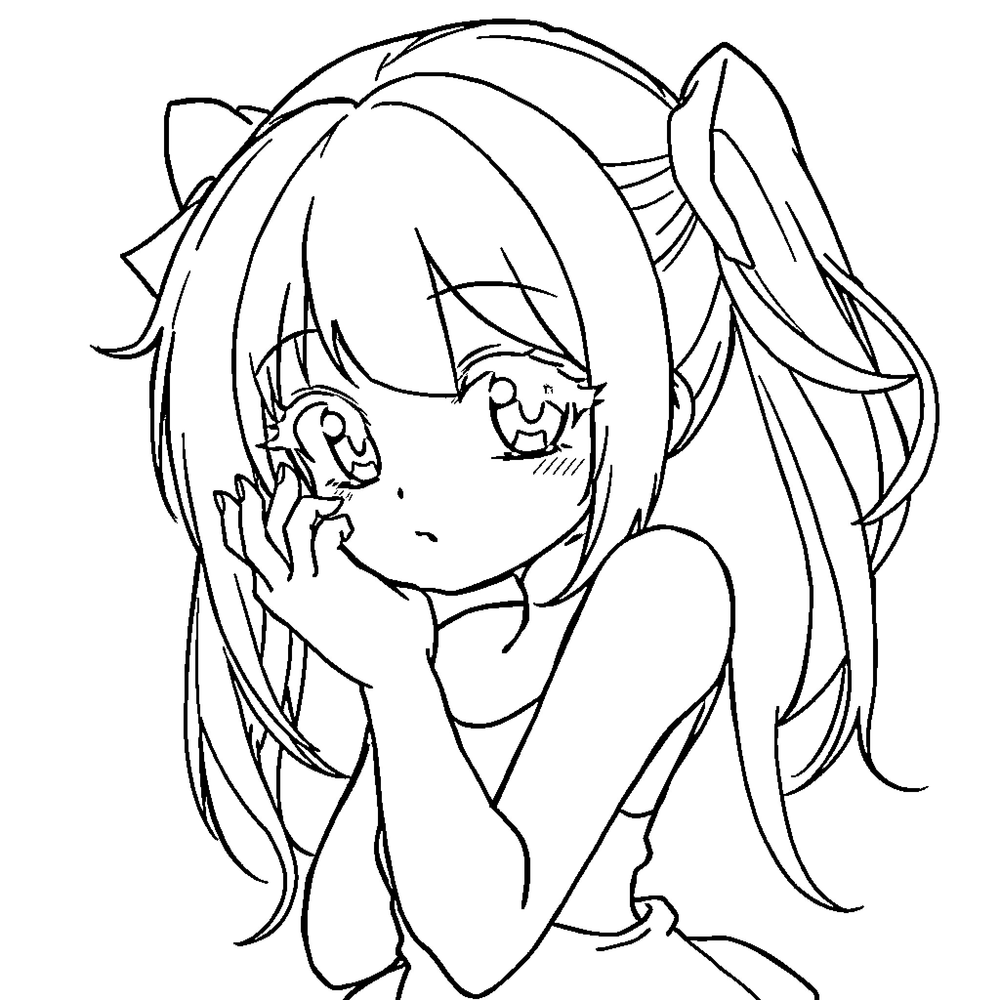 Anime Girl expressing sorrow and distress Coloring Page (free black-and-white line drawing printable PDF for all, from beginners to advanced learners, including children, teens, adults, and seniors)