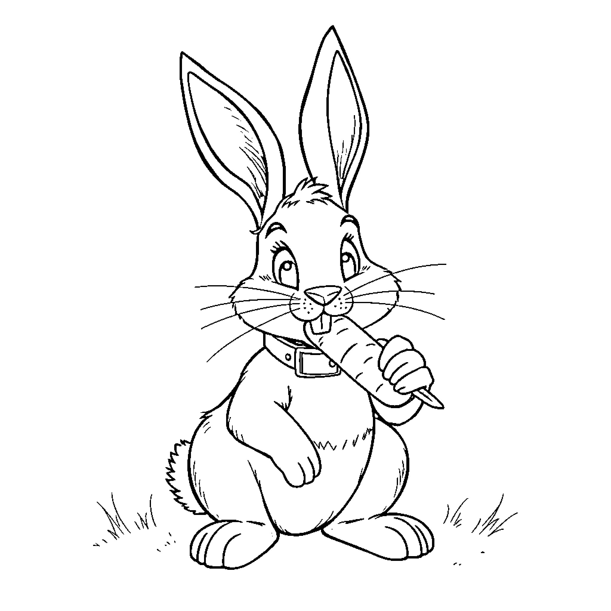 Bunny sitting with a curious expression Coloring Page (free black-and-white line drawing printable PDF for all, from beginners to advanced learners, including children, teens, adults, and seniors)