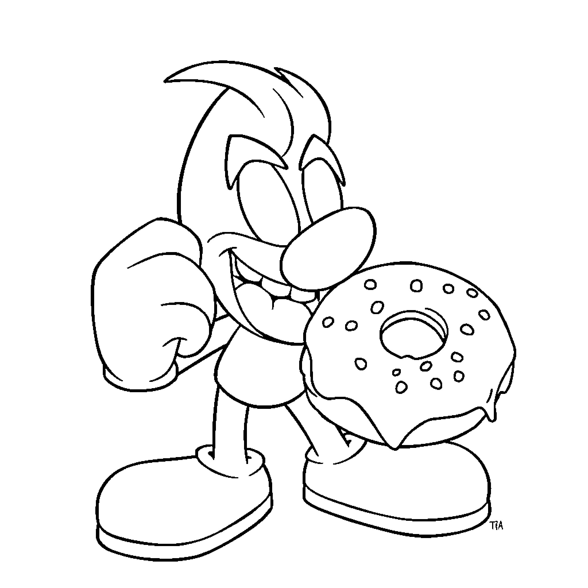 Rayman enjoys a delicious donut Coloring Page (free black-and-white line drawing printable PDF for all, from beginners to advanced learners, including children, teens, adults, and seniors)