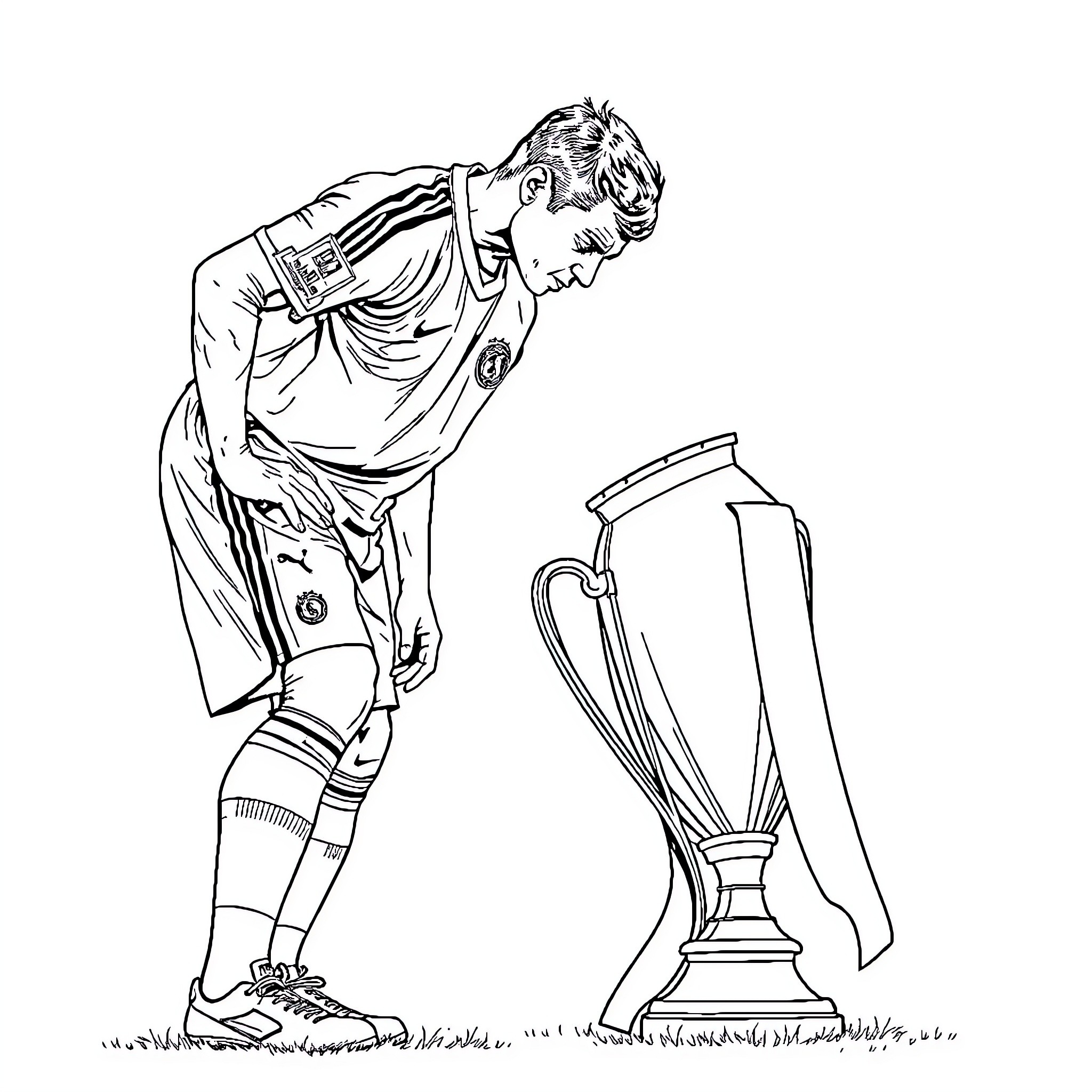 Cr7 celebrating with trophy after game win Coloring Page (free black-and-white line drawing printable PDF for all, from beginners to advanced learners, including children, teens, adults, and seniors)
