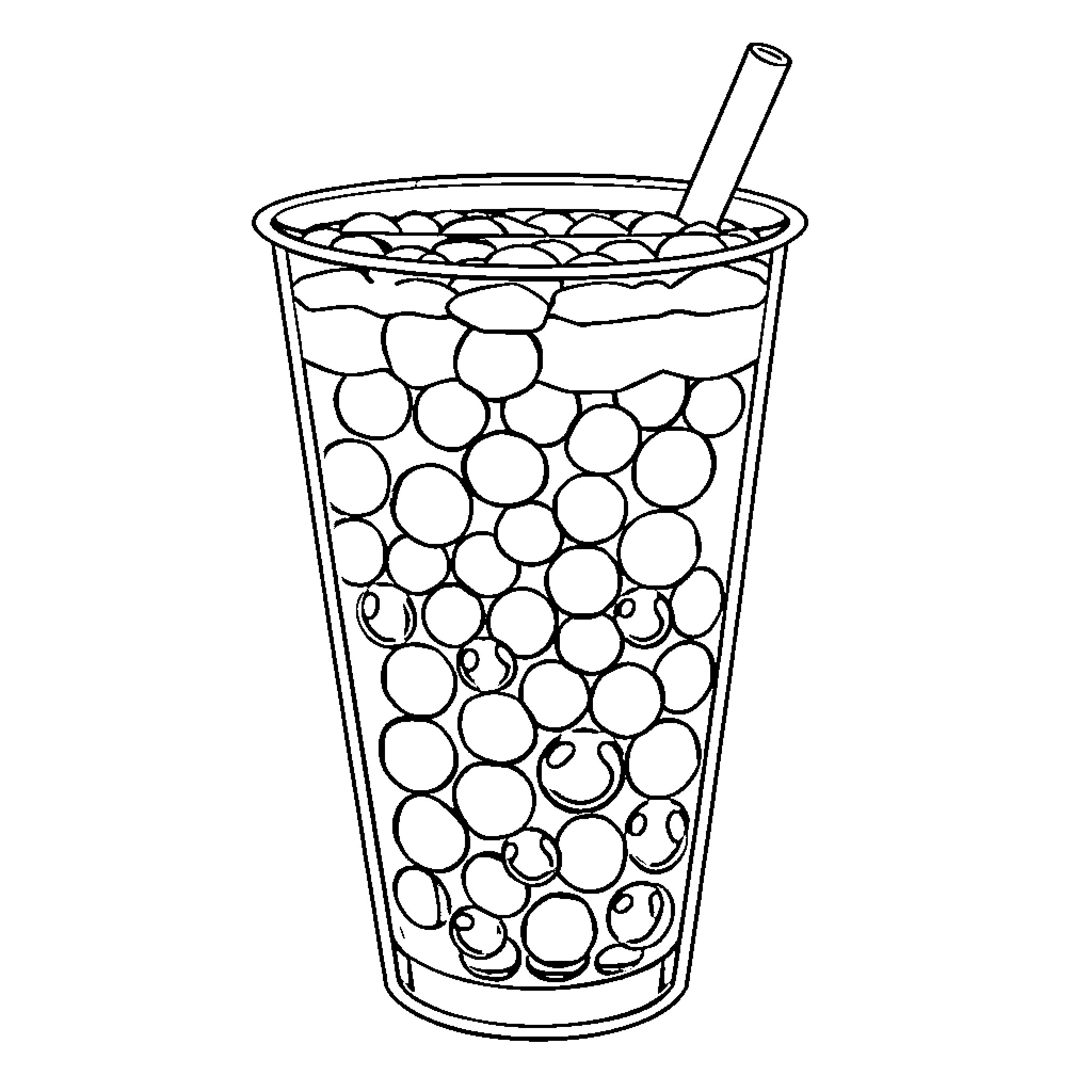 Bubble Tea with Colorful Pearls Coloring Page (free black-and-white line drawing printable PDF for all, from beginners to advanced learners, including children, teens, adults, and seniors)