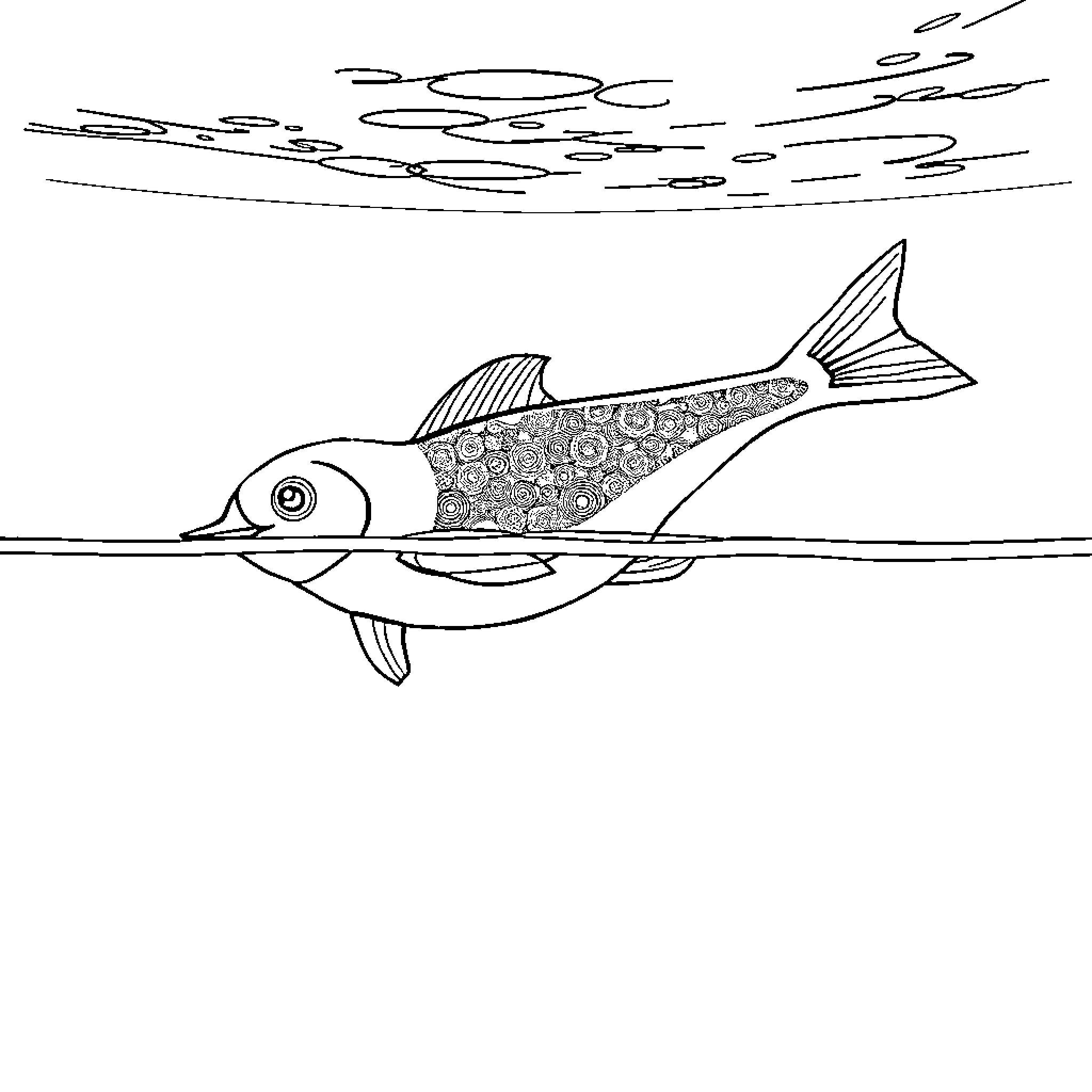 Fish swimming in the ocean Coloring Page (free black-and-white line drawing printable PDF for all, from beginners to advanced learners, including children, teens, adults, and seniors)