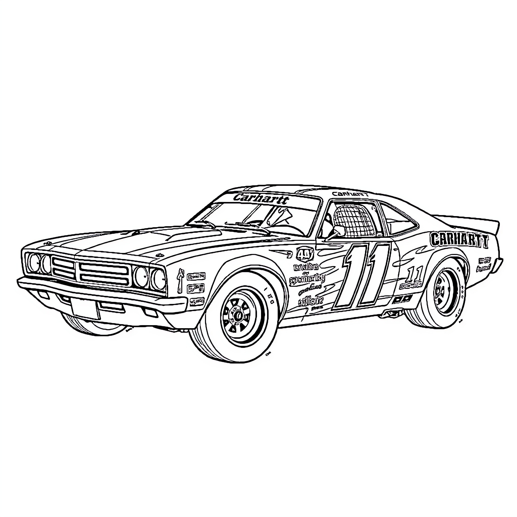 Dirt Car Racer in Action Coloring Page (free black-and-white line drawing printable PDF for all, from beginners to advanced learners, including children, teens, adults, and seniors)