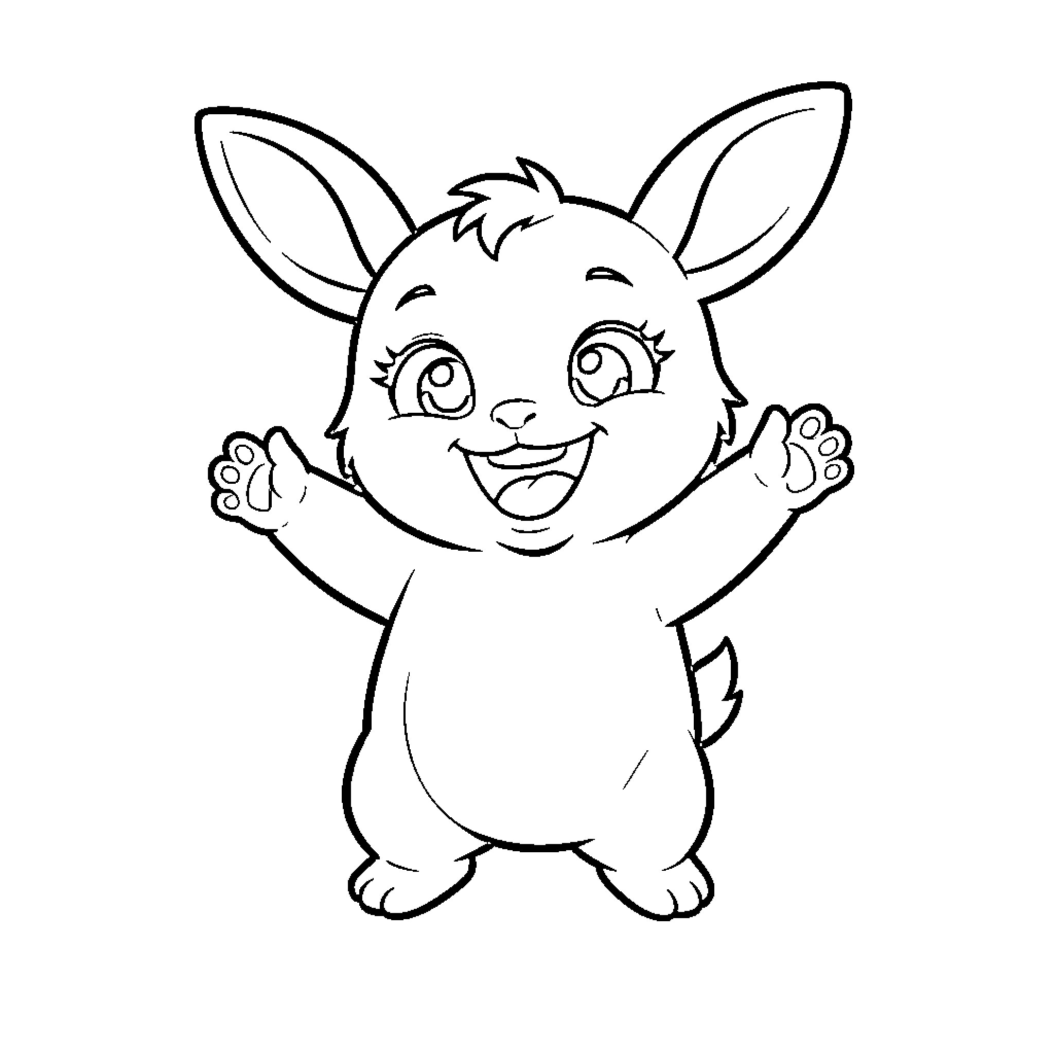 Labubu the Happy Rabbit Coloring Page (free black-and-white line drawing printable PDF for all, from beginners to advanced learners, including children, teens, adults, and seniors)