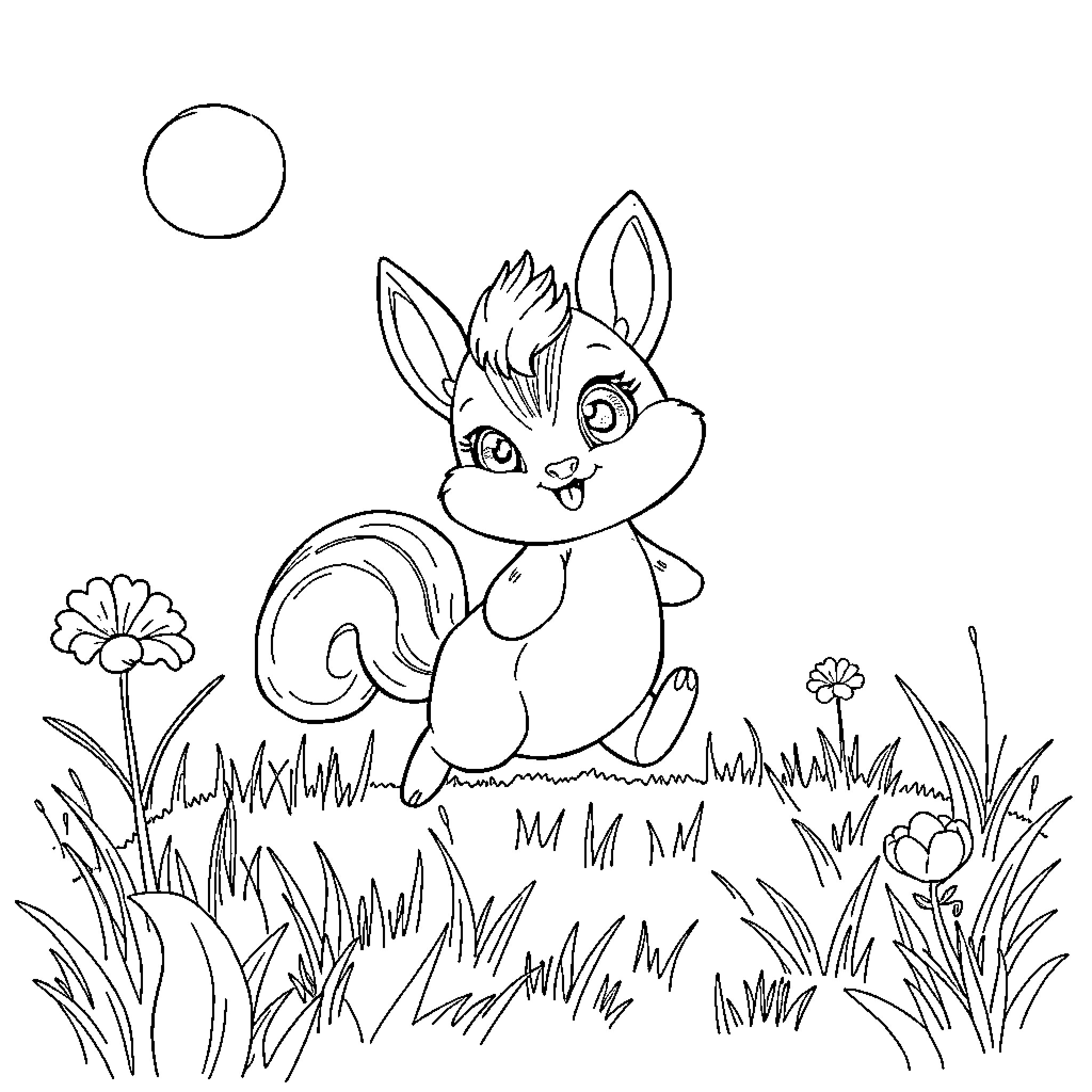 Sprunki Bunny Frolicking in the Meadow Coloring Page (free black-and-white line drawing printable PDF for all, from beginners to advanced learners, including children, teens, adults, and seniors)