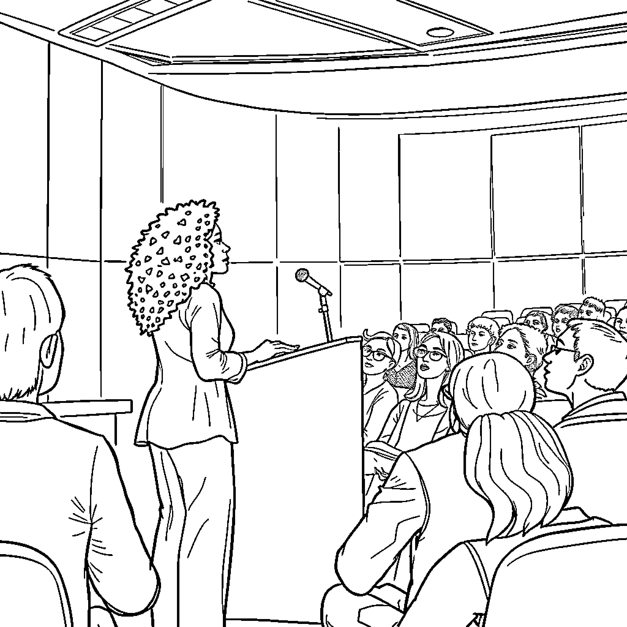 Solange Knowles performing on stage for audience Coloring Page (free black-and-white line drawing printable PDF for all, from beginners to advanced learners, including children, teens, adults, and seniors)