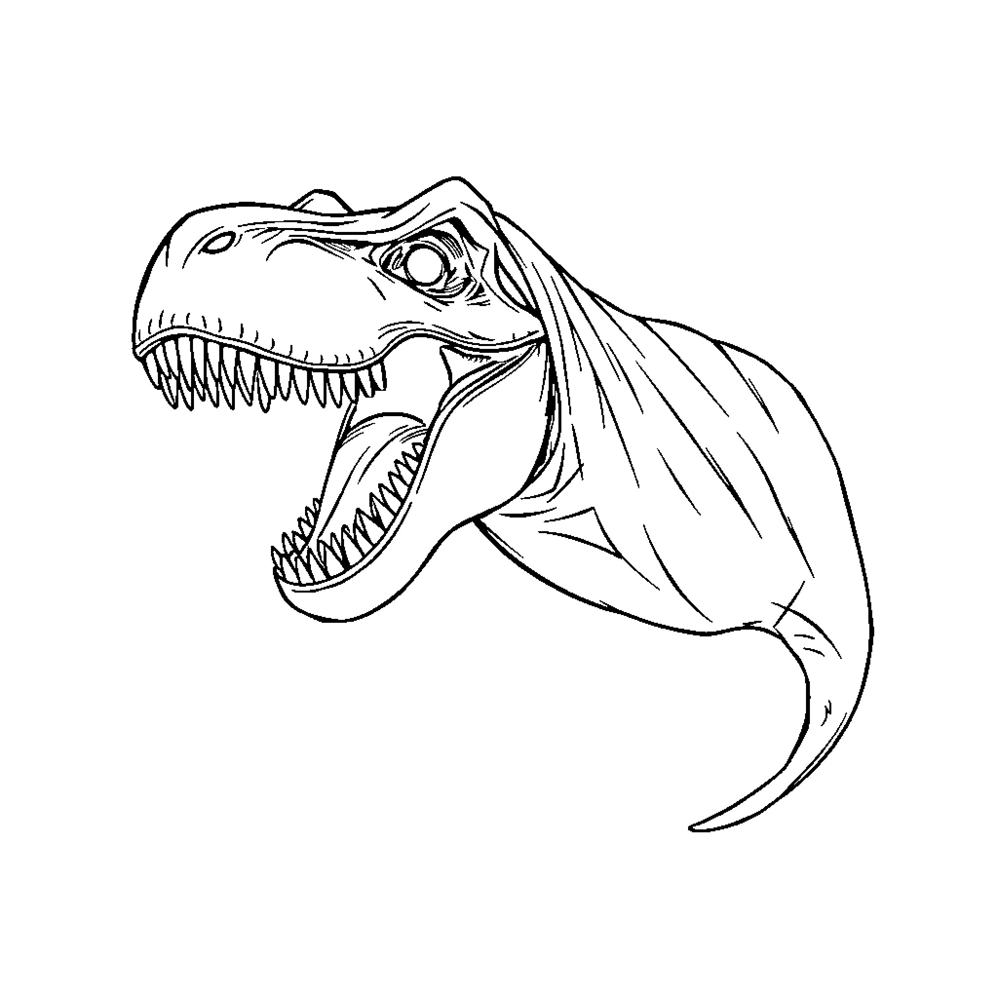 Ghost of a Fierce Dinosaur Roaring Coloring Page (free black-and-white line drawing printable PDF for all, from beginners to advanced learners, including children, teens, adults, and seniors)