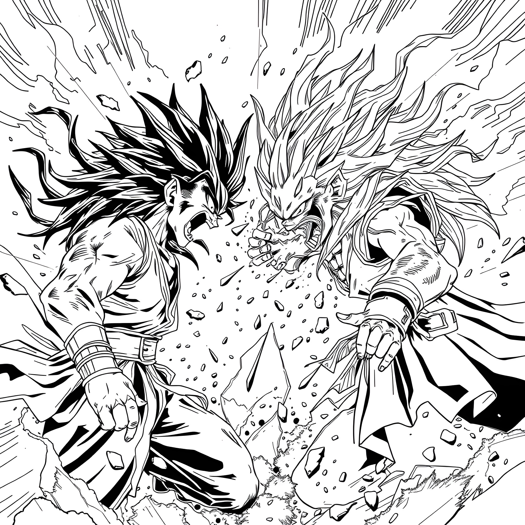 Gojo's intense battle with powerful opponents Coloring Page (free black-and-white line drawing printable PDF for all, from beginners to advanced learners, including children, teens, adults, and seniors)