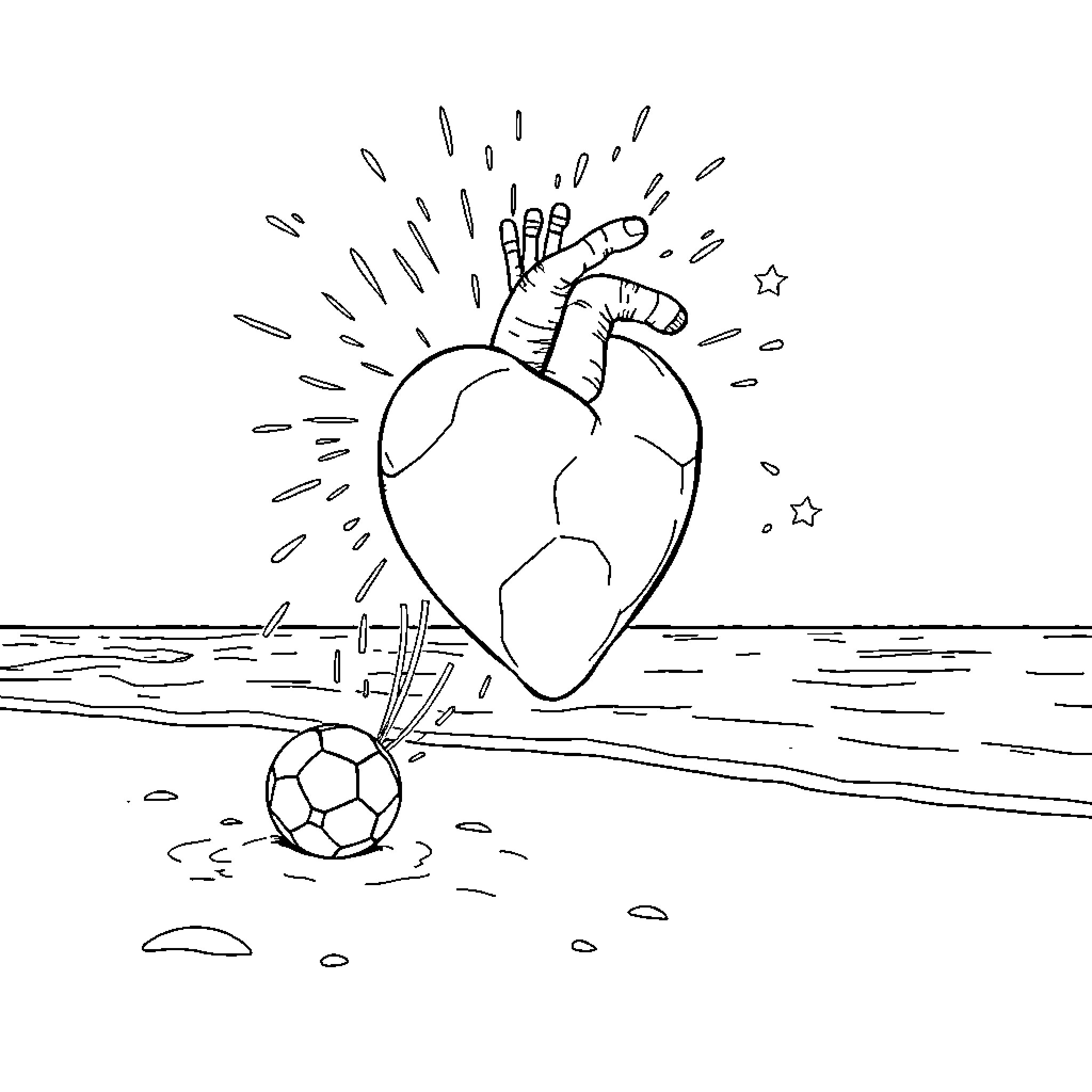Heart Reaching for the Stars on the Beach Coloring Page (free black-and-white line drawing printable PDF for all, from beginners to advanced learners, including children, teens, adults, and seniors)