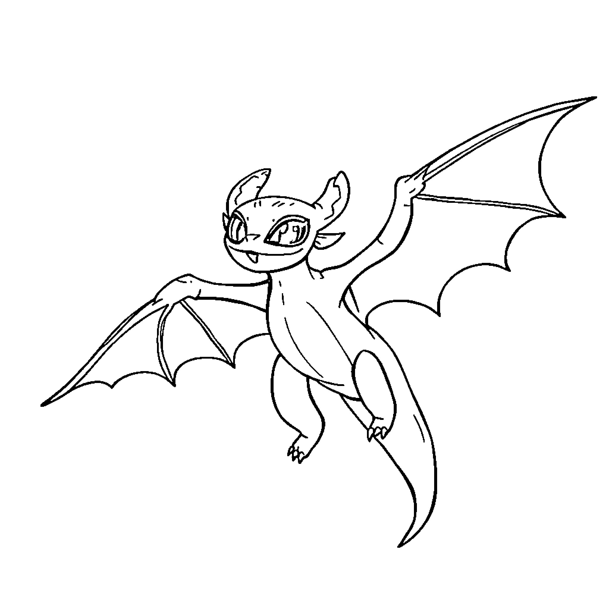 Toothless the Dragon Takes Flight Coloring Page (free black-and-white line drawing printable PDF for all, from beginners to advanced learners, including children, teens, adults, and seniors)