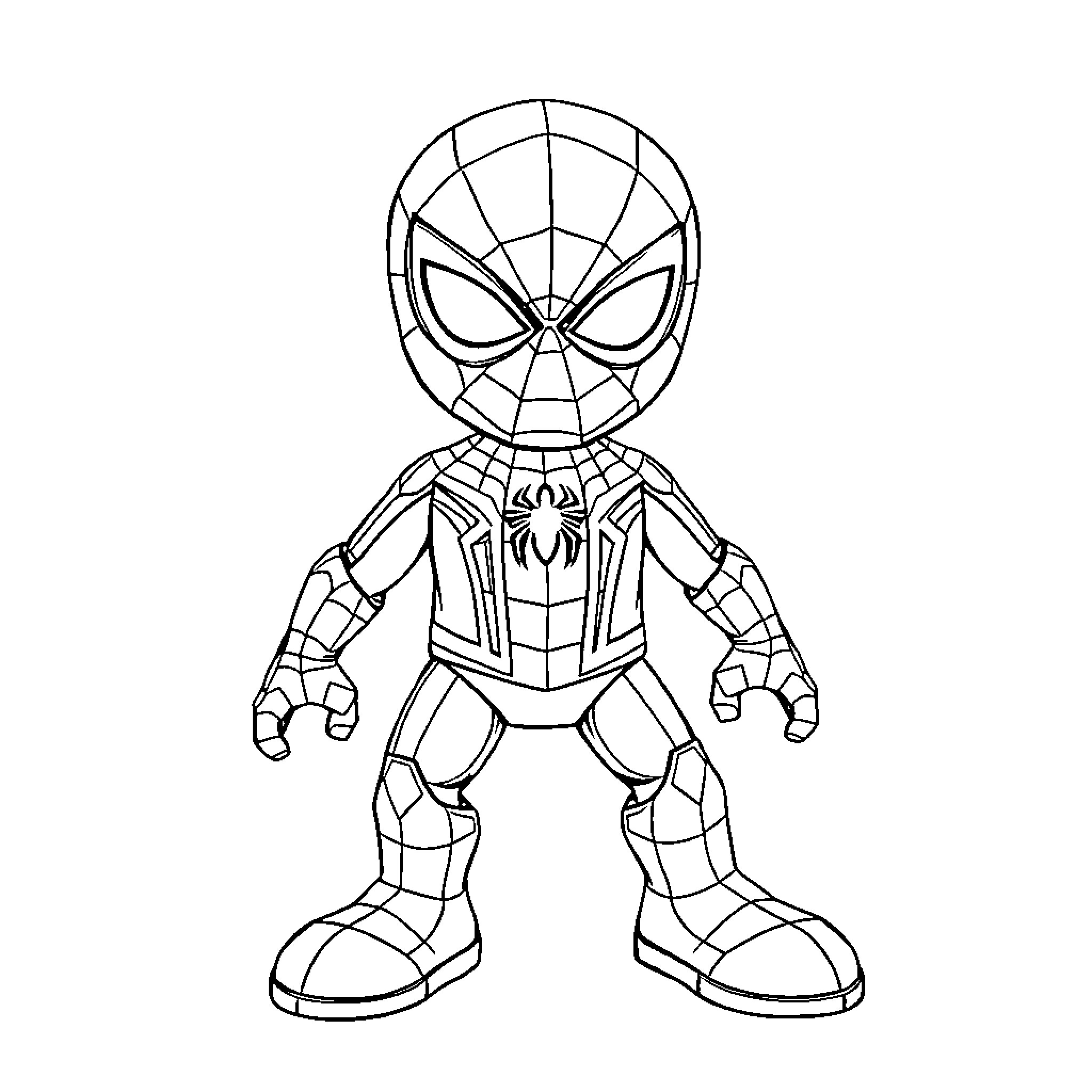 Spiderman in heroic pose on coloring page Coloring Page (free black-and-white line drawing printable PDF for all, from beginners to advanced learners, including children, teens, adults, and seniors)