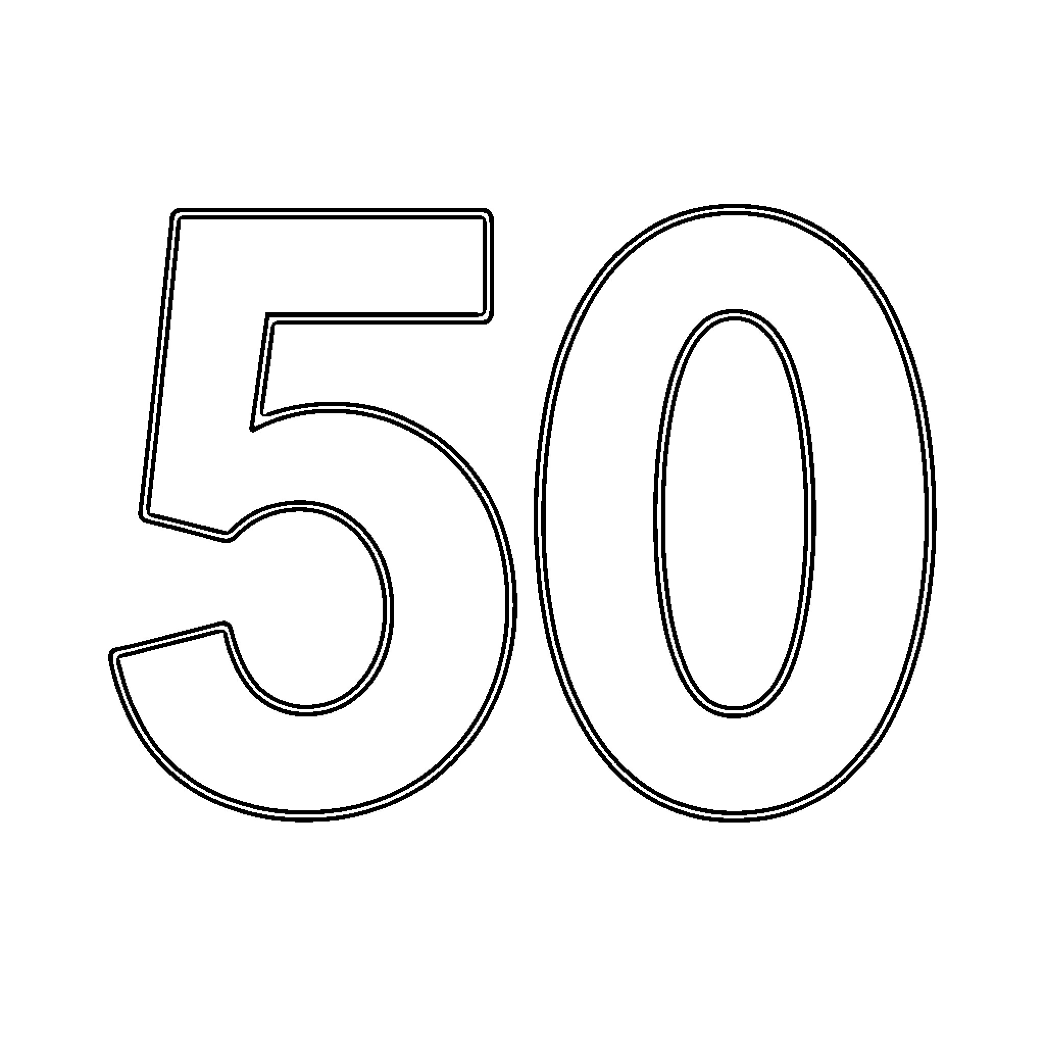 50 large numbers with bold outlines Coloring Page (free black-and-white line drawing printable PDF for all, from beginners to advanced learners, including children, teens, adults, and seniors)