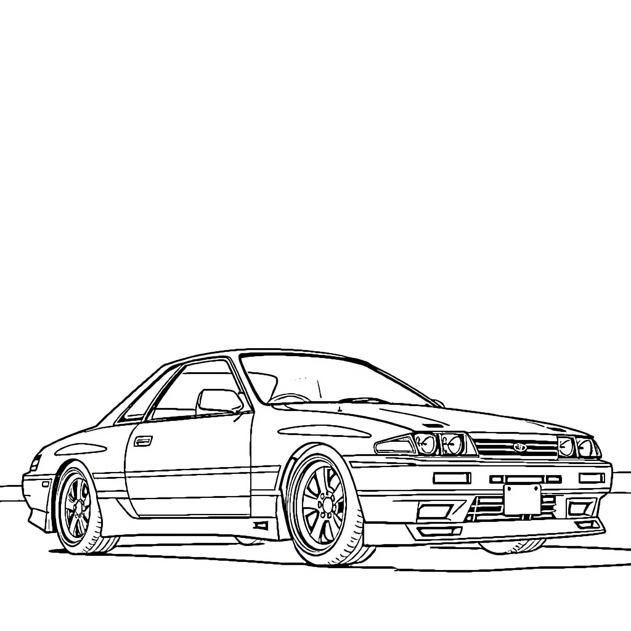 Toyota JZX100 Chaser drifting on the road Coloring Page (free black-and-white line drawing printable PDF for all, from beginners to advanced learners, including children, teens, adults, and seniors)