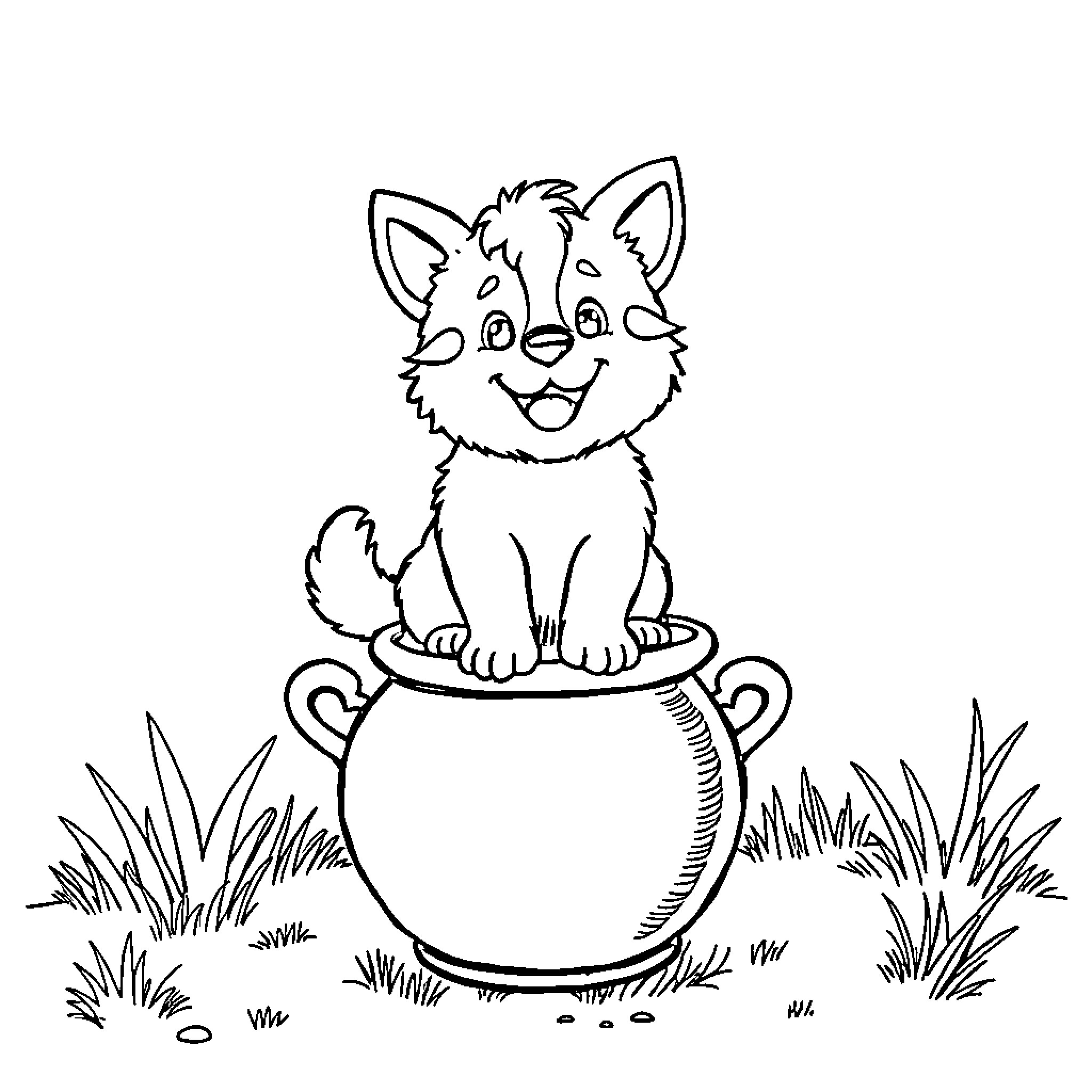 Tchoupi playing in a flower pot Coloring Page (free black-and-white line drawing printable PDF for all, from beginners to advanced learners, including children, teens, adults, and seniors)