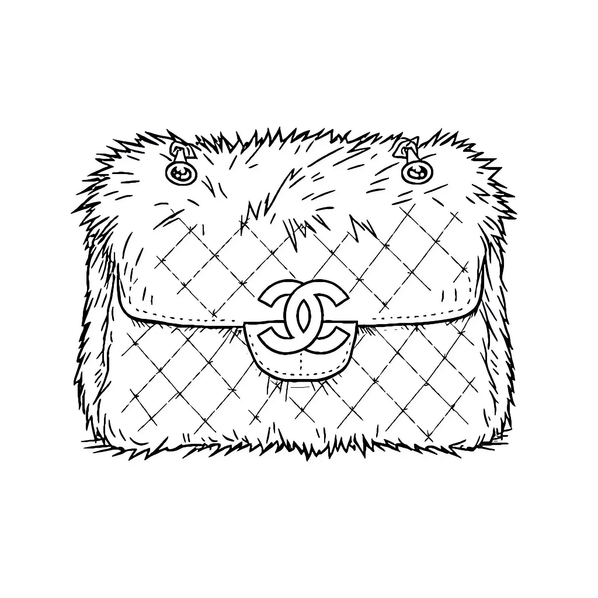 Foufou's Furry Handbag Design Coloring Page (free black-and-white line drawing printable PDF for all, from beginners to advanced learners, including children, teens, adults, and seniors)