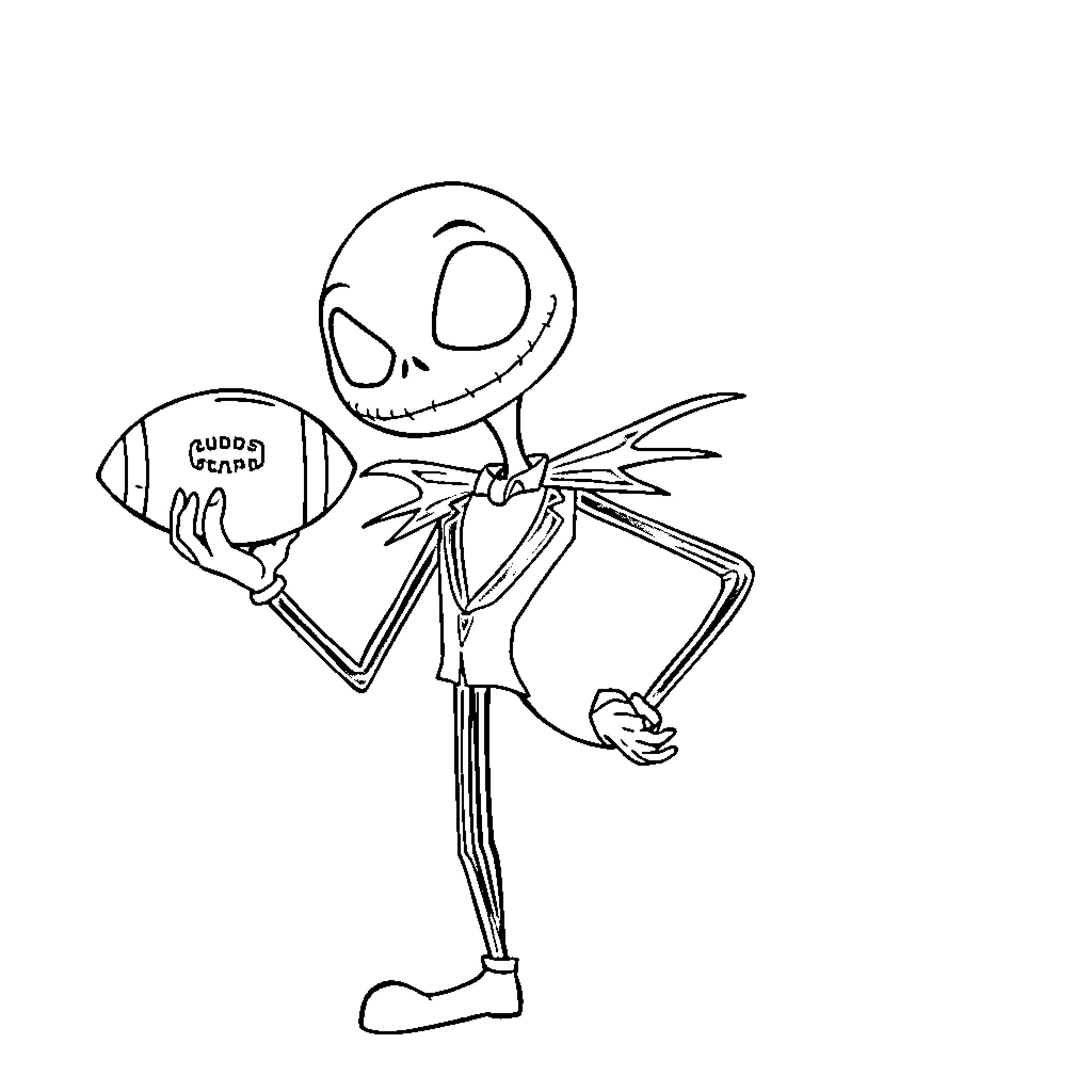 Jack Skellington holding a cupcake and presenting it Coloring Page (free black-and-white line drawing printable PDF for all, from beginners to advanced learners, including children, teens, adults, and seniors)