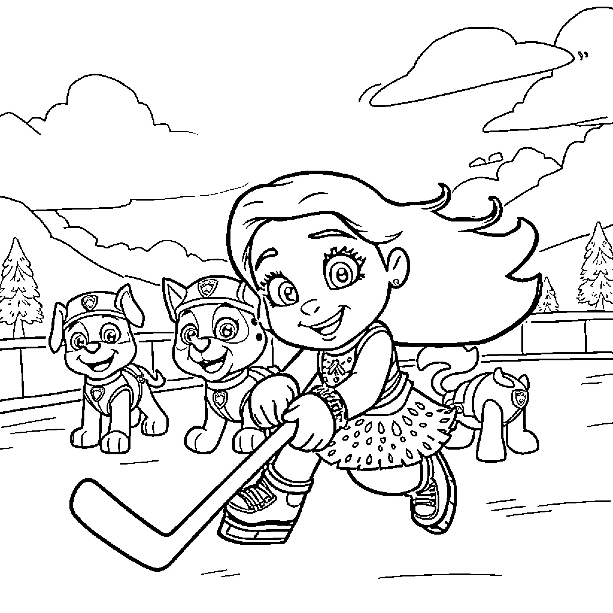 Moana and her friends on an adventure Coloring Page (free black-and-white line drawing printable PDF for all, from beginners to advanced learners, including children, teens, adults, and seniors)