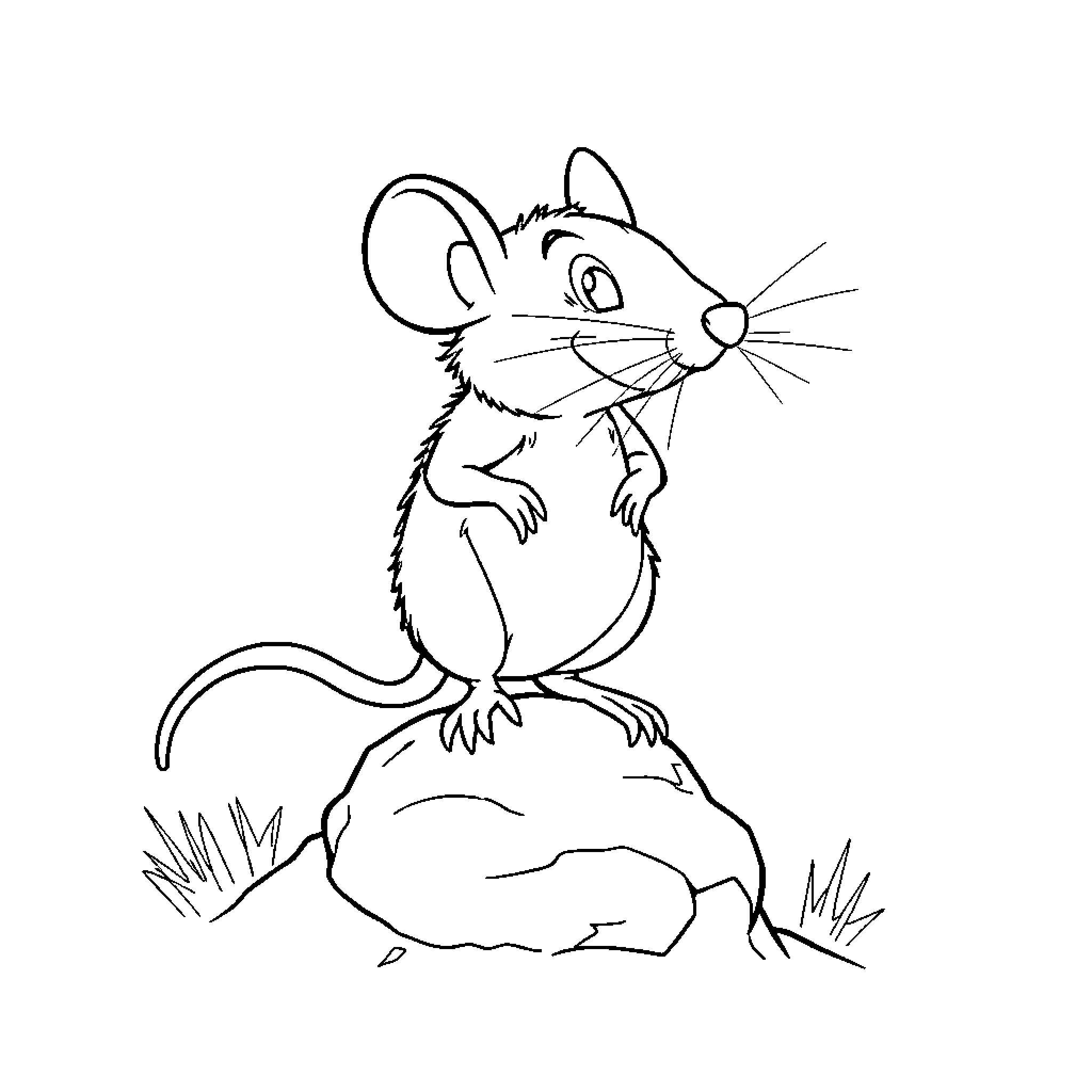 Mouse exploring in the garden Coloring Page (free black-and-white line drawing printable PDF for all, from beginners to advanced learners, including children, teens, adults, and seniors)