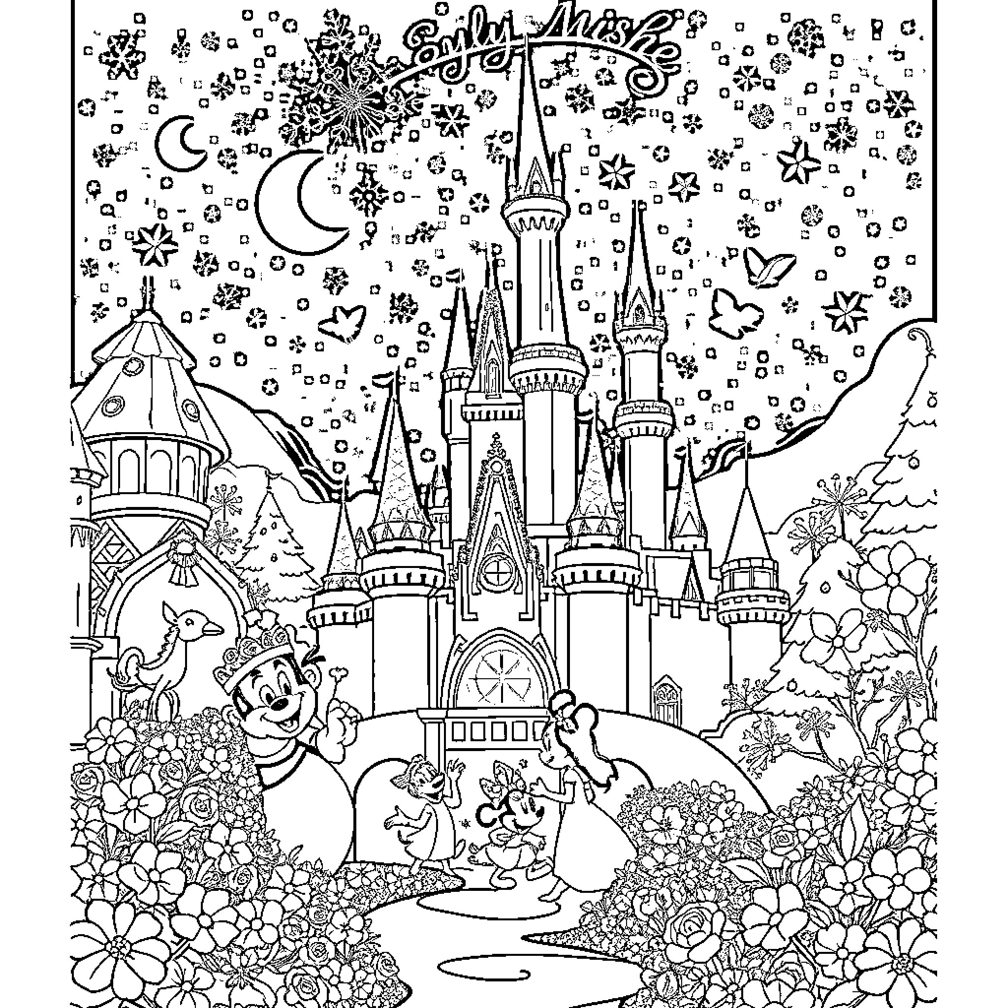 Wish for a Magical Castle Adventure Coloring Page (free black-and-white line drawing printable PDF for all, from beginners to advanced learners, including children, teens, adults, and seniors)
