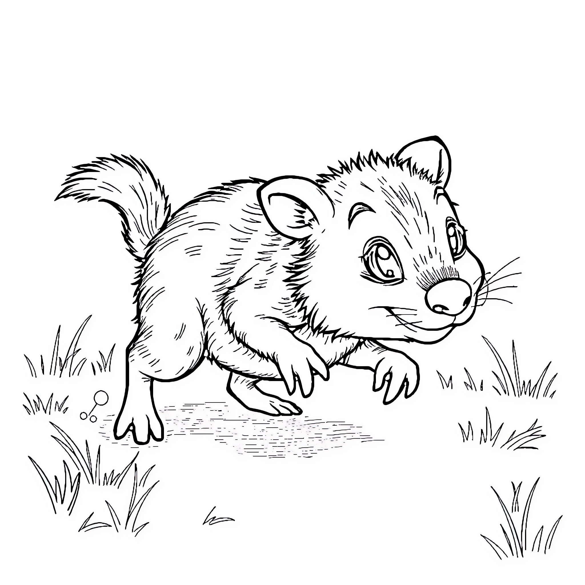 Animal exploring the grassy outdoors Coloring Page (free black-and-white line drawing printable PDF for all, from beginners to advanced learners, including children, teens, adults, and seniors)