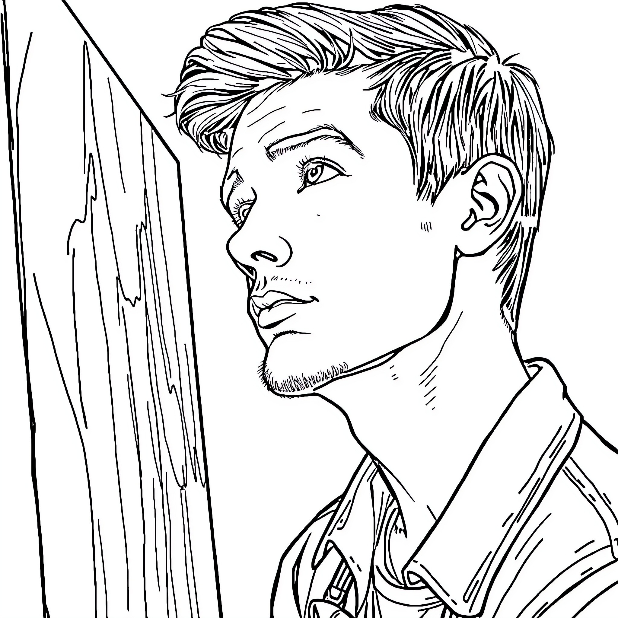 Self Portrait of a Thoughtful Young Man Coloring Page (free black-and-white line drawing printable PDF for all, from beginners to advanced learners, including children, teens, adults, and seniors)