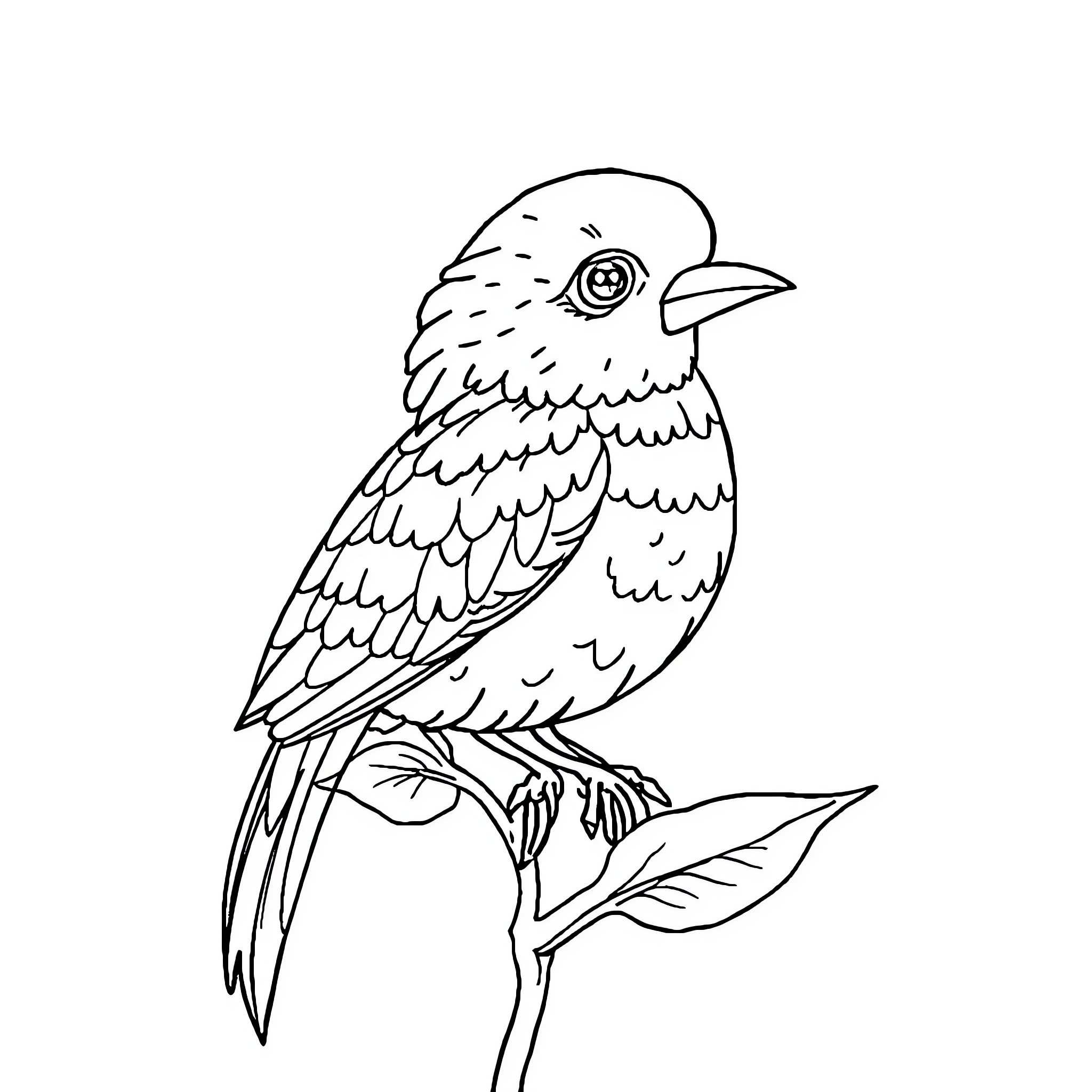 Image of a Cartoon Bird on a Branch Coloring Page (free black-and-white line drawing printable PDF for all, from beginners to advanced learners, including children, teens, adults, and seniors)