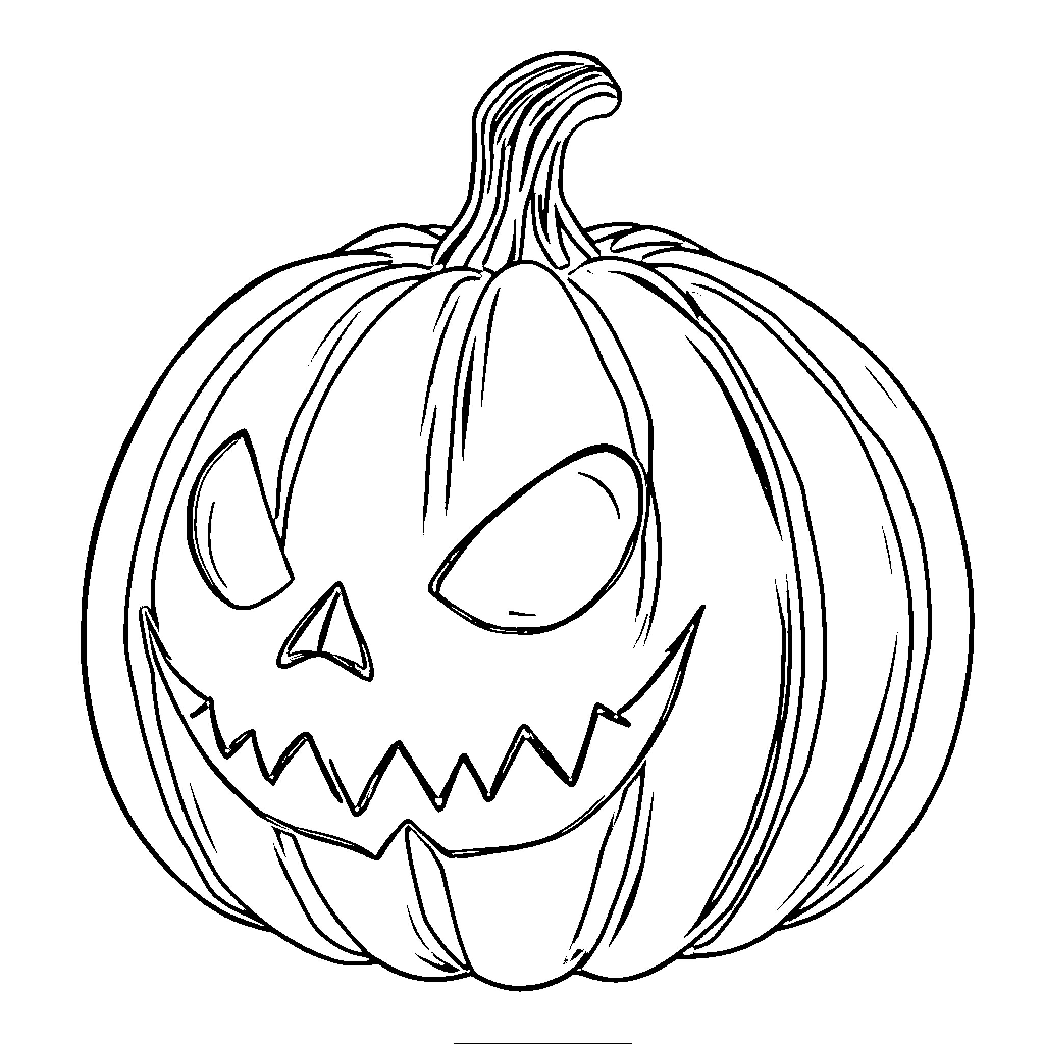 Pumpkin with a spooky jack-o'-lantern face Coloring Page (free black-and-white line drawing printable PDF for all, from beginners to advanced learners, including children, teens, adults, and seniors)