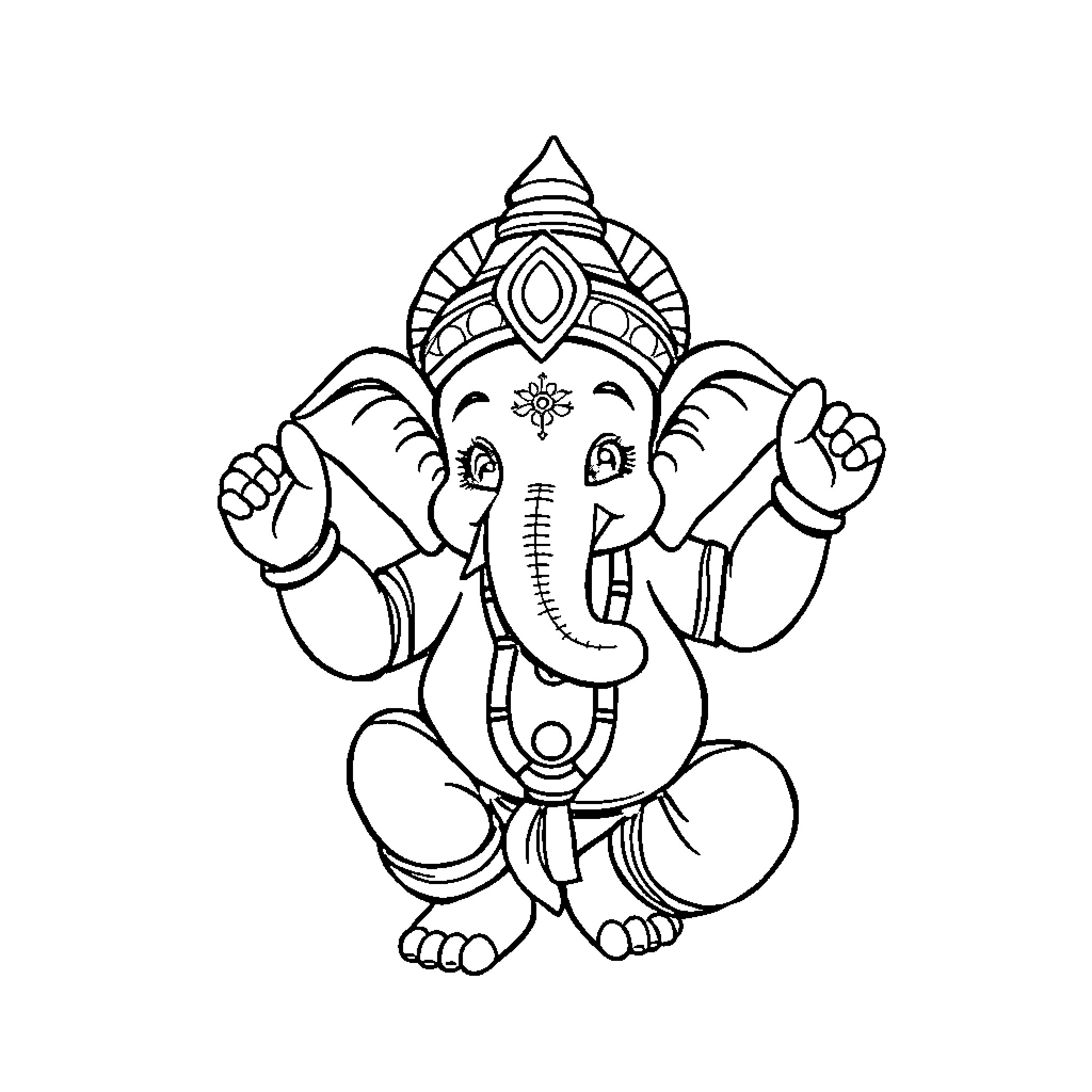 Ganesh the Hindu Elephant God Deity Coloring Page (free black-and-white line drawing printable PDF for all, from beginners to advanced learners, including children, teens, adults, and seniors)