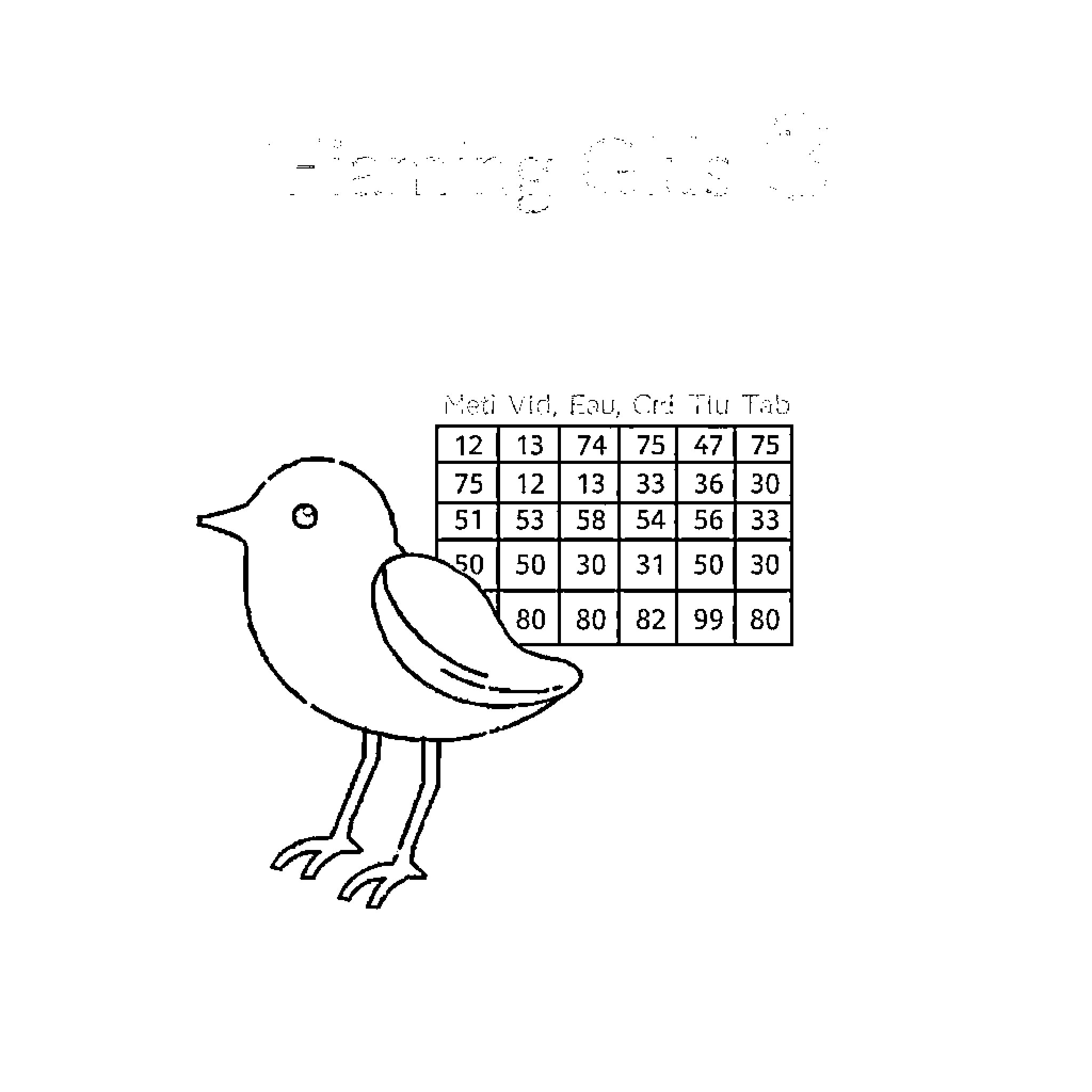 Frequency Table of a Cute Bird Coloring Page (free black-and-white line drawing printable PDF for all, from beginners to advanced learners, including children, teens, adults, and seniors)