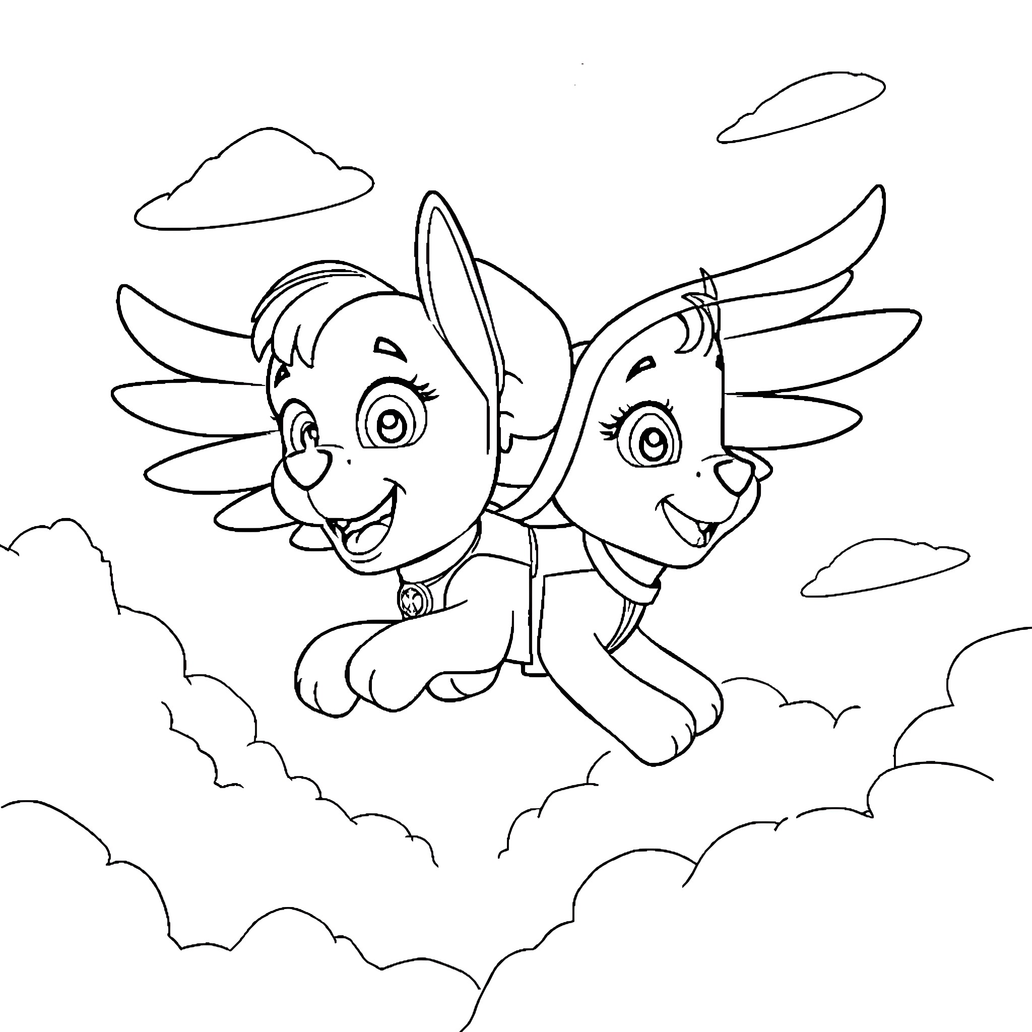 Stella's Winged Adventure in the Clouds Coloring Page (free black-and-white line drawing printable PDF for all, from beginners to advanced learners, including children, teens, adults, and seniors)