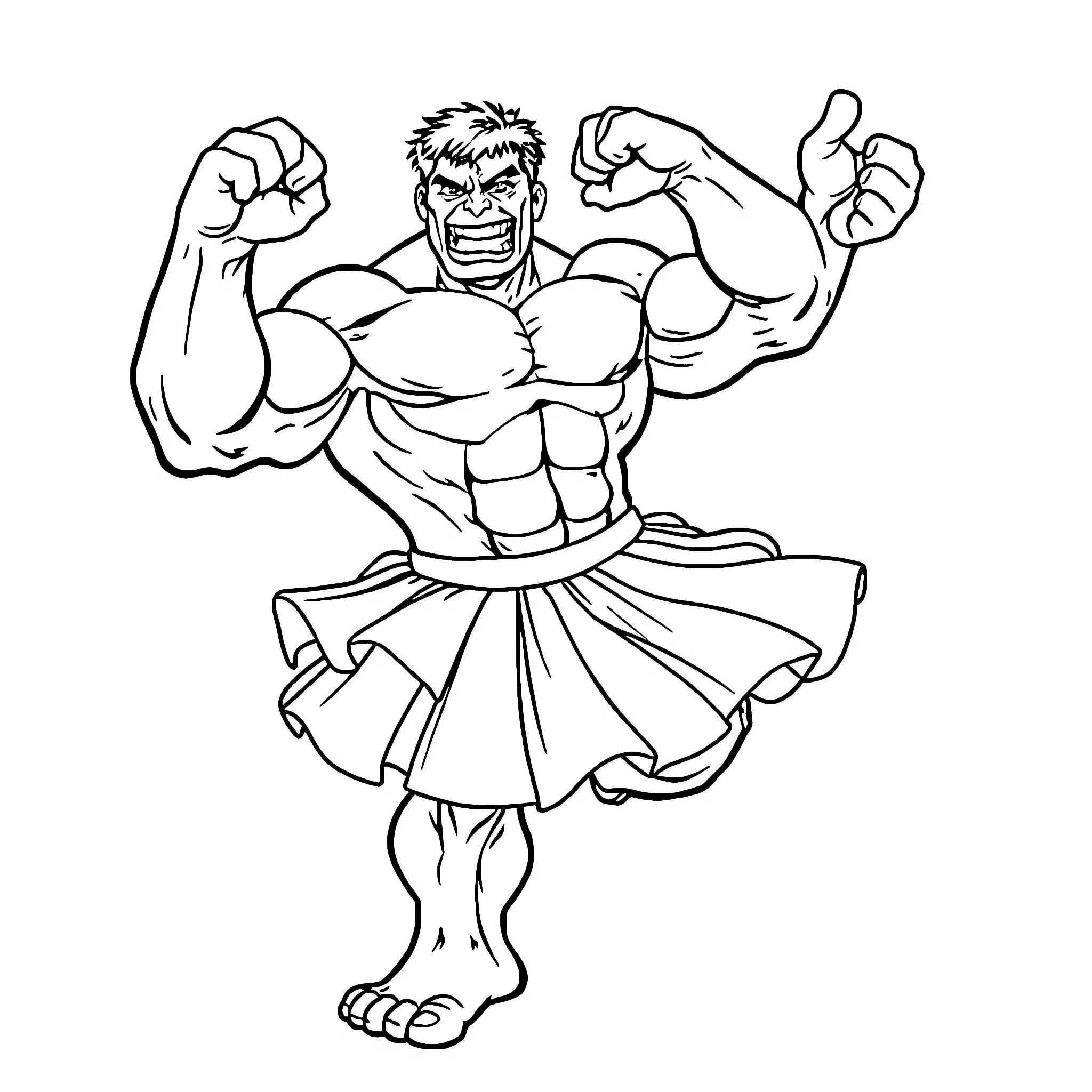 Hulk showing off muscular physique and powerful stance Coloring Page (free black-and-white line drawing printable PDF for all, from beginners to advanced learners, including children, teens, adults, and seniors)