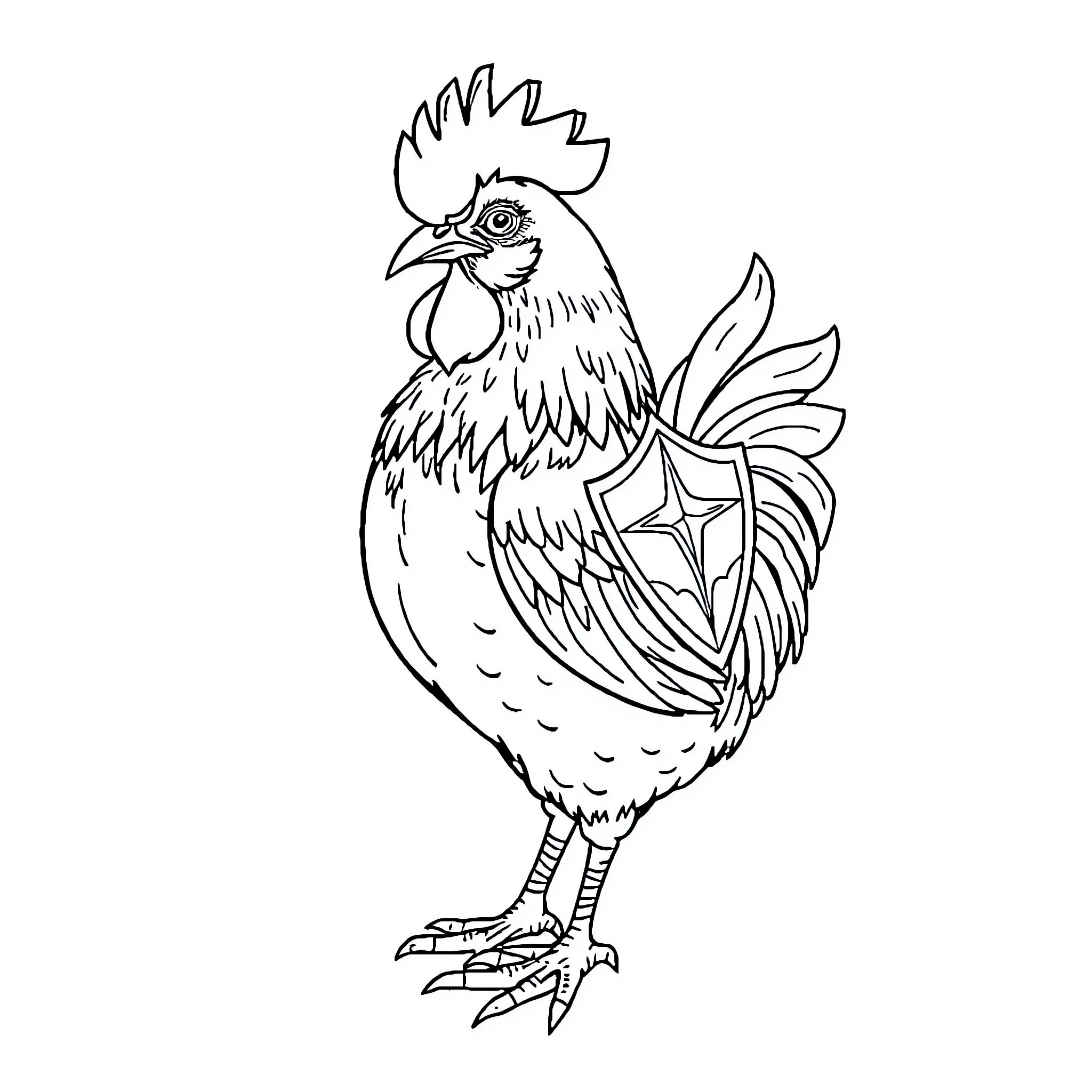 Rooster striking a confident pose Coloring Page (free black-and-white line drawing printable PDF for all, from beginners to advanced learners, including children, teens, adults, and seniors)