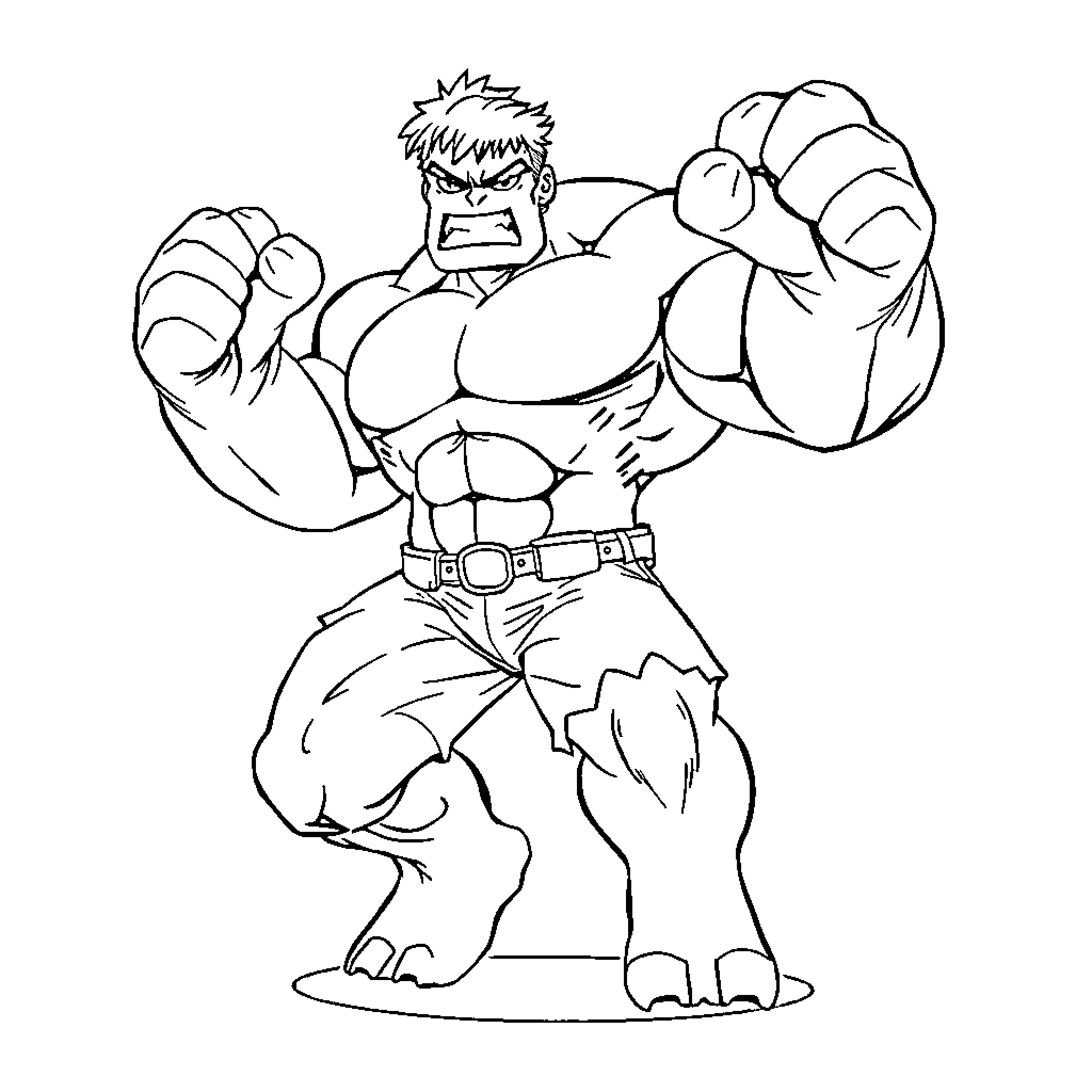 Character Illustration of a Powerful Muscular Superhero Coloring Page (free black-and-white line drawing printable PDF for all, from beginners to advanced learners, including children, teens, adults, and seniors)