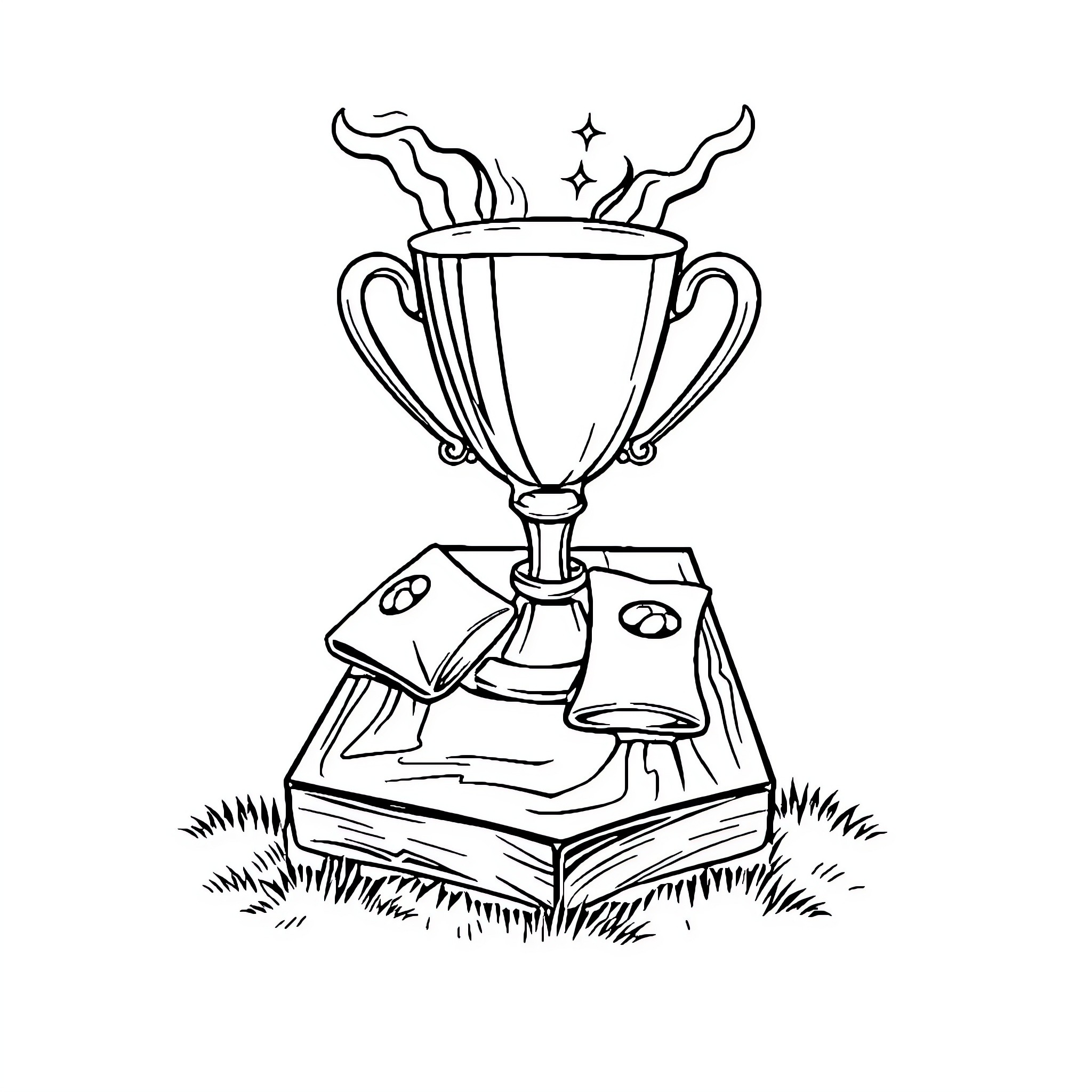 Cornhole Trophy Celebrating Academic Achievement Coloring Page (free black-and-white line drawing printable PDF for all, from beginners to advanced learners, including children, teens, adults, and seniors)