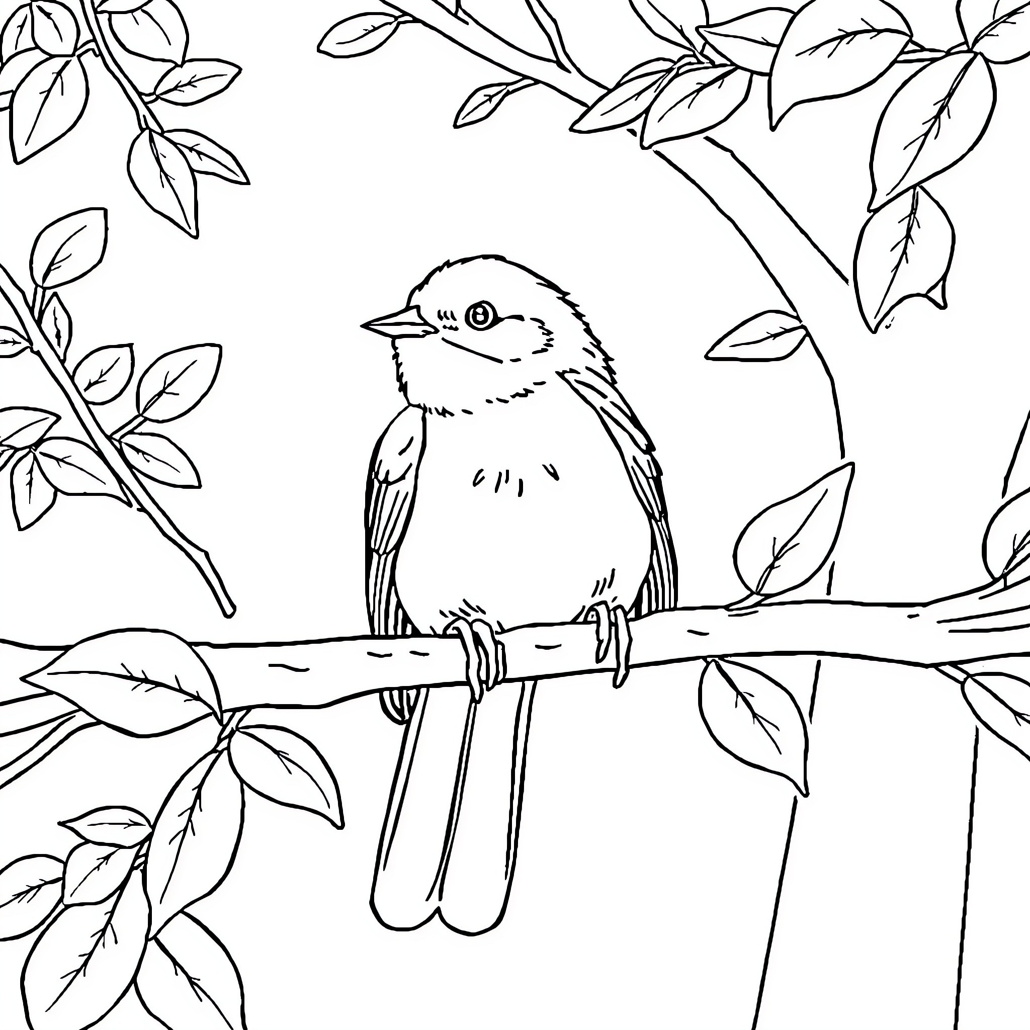 Squirrel perched on a branch in nature Coloring Page (free black-and-white line drawing printable PDF for all, from beginners to advanced learners, including children, teens, adults, and seniors)