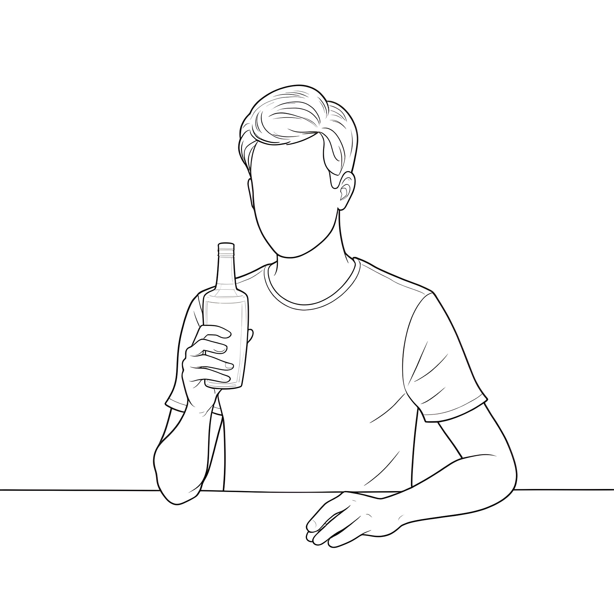 Bacardi person with bottle enjoying relaxation Coloring Page (free black-and-white line drawing printable PDF for all, from beginners to advanced learners, including children, teens, adults, and seniors)