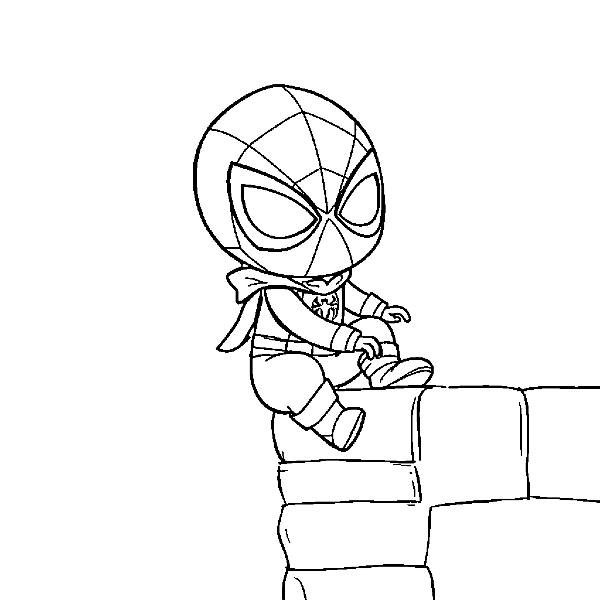 Baby Spiderman Exploring His Surroundings Coloring Page (free black-and-white line drawing printable PDF for all, from beginners to advanced learners, including children, teens, adults, and seniors)