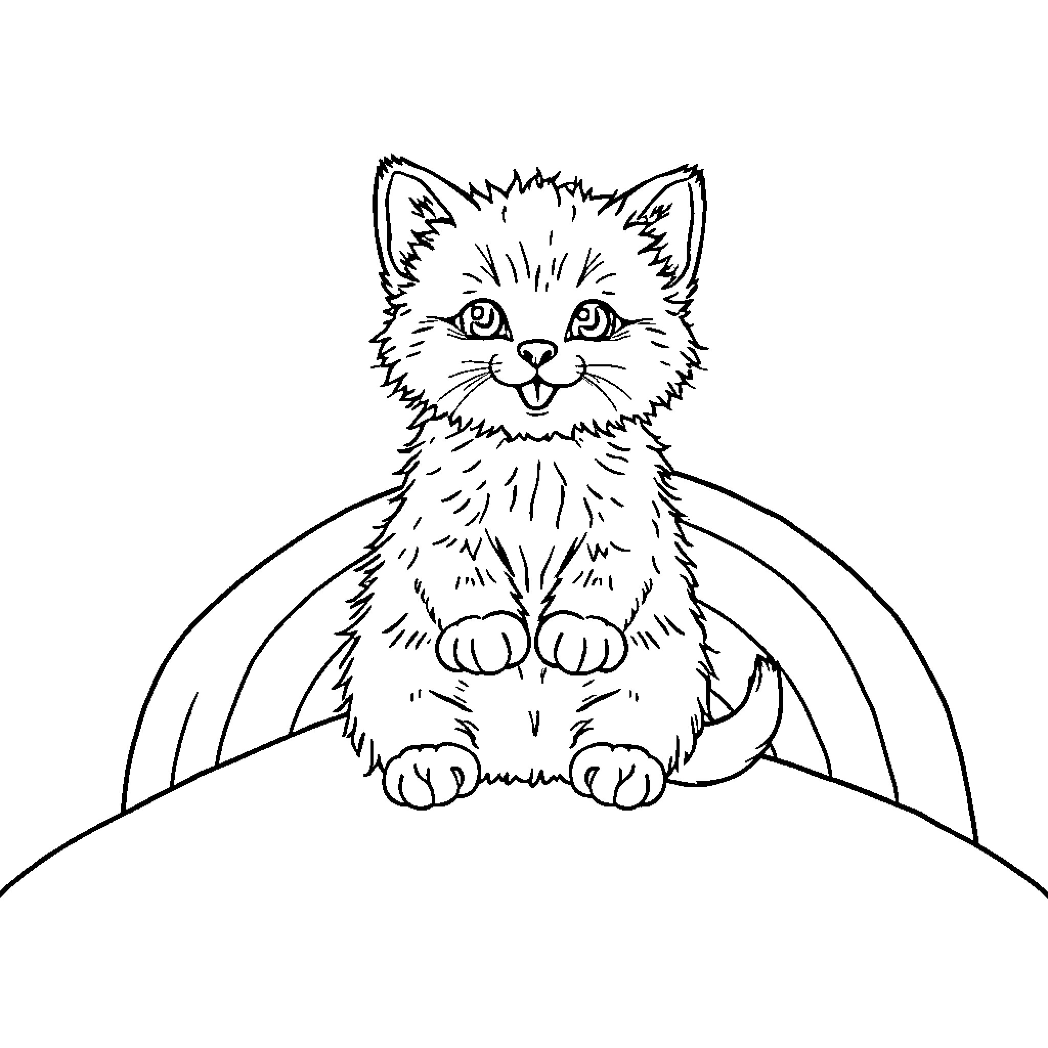 Kitten sitting on colorful backdrop Coloring Page (free black-and-white line drawing printable PDF for all, from beginners to advanced learners, including children, teens, adults, and seniors)
