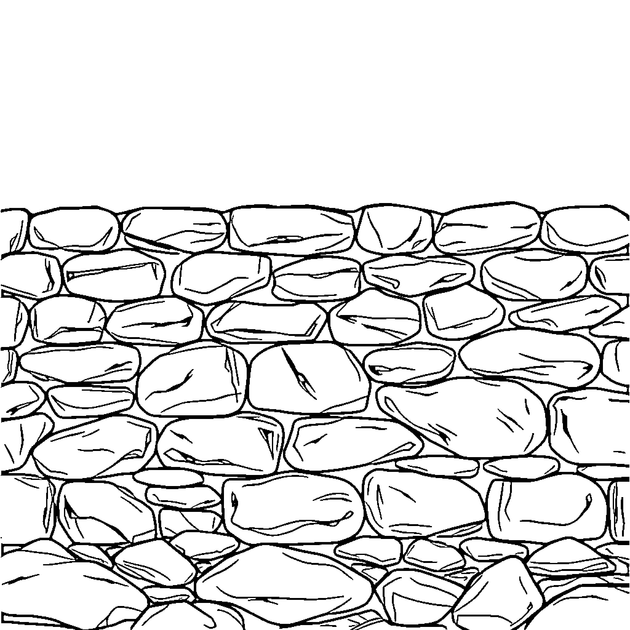 Rockwall of Stacked Stones in Nature Coloring Page (free black-and-white line drawing printable PDF for all, from beginners to advanced learners, including children, teens, adults, and seniors)