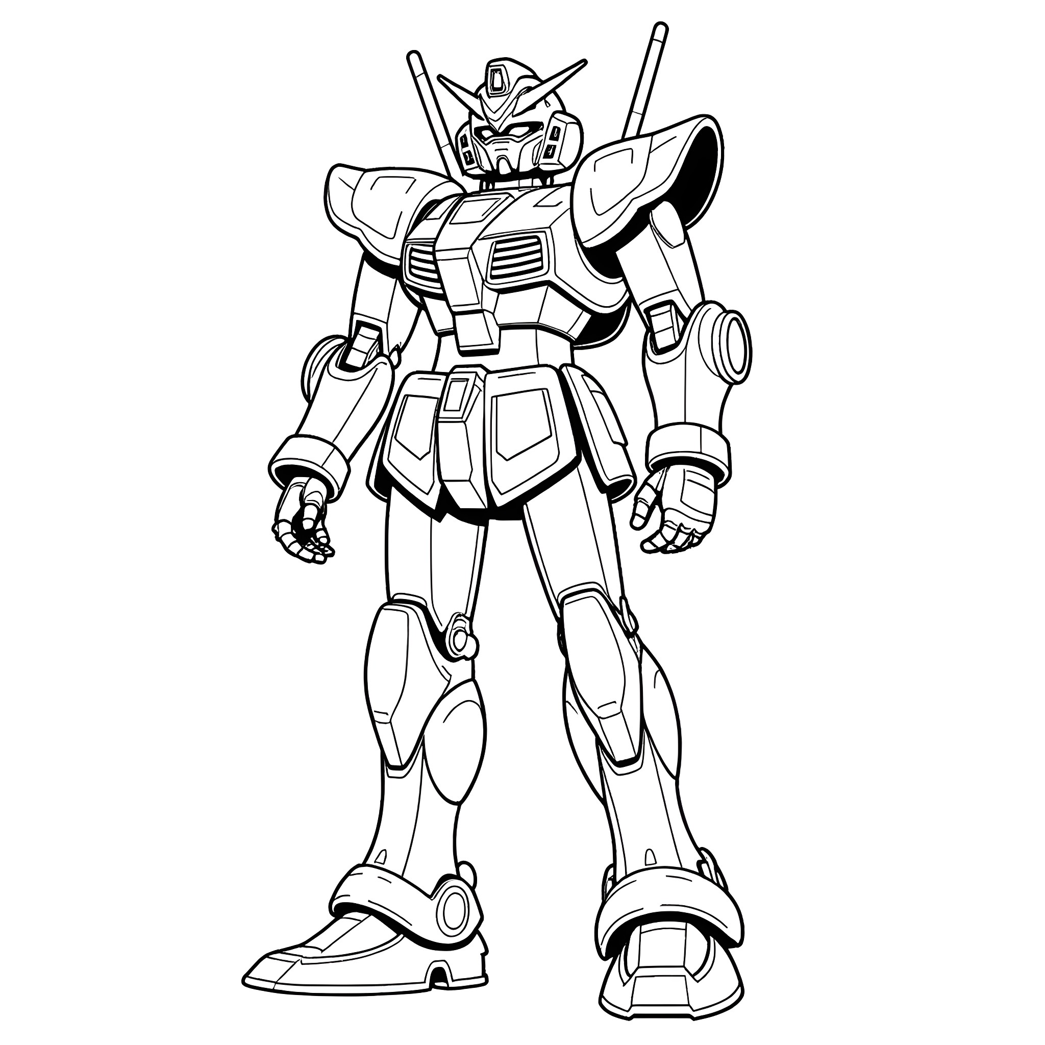 Zaku mech standing tall and ready for action Coloring Page (free black-and-white line drawing printable PDF for all, from beginners to advanced learners, including children, teens, adults, and seniors)