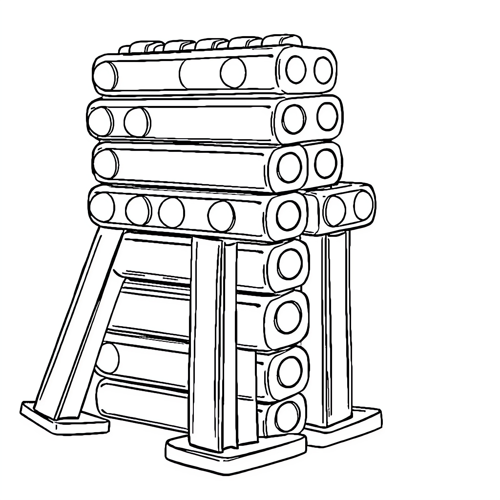 Pez candy dispenser stacked in a row Coloring Page (free black-and-white line drawing printable PDF for all, from beginners to advanced learners, including children, teens, adults, and seniors)