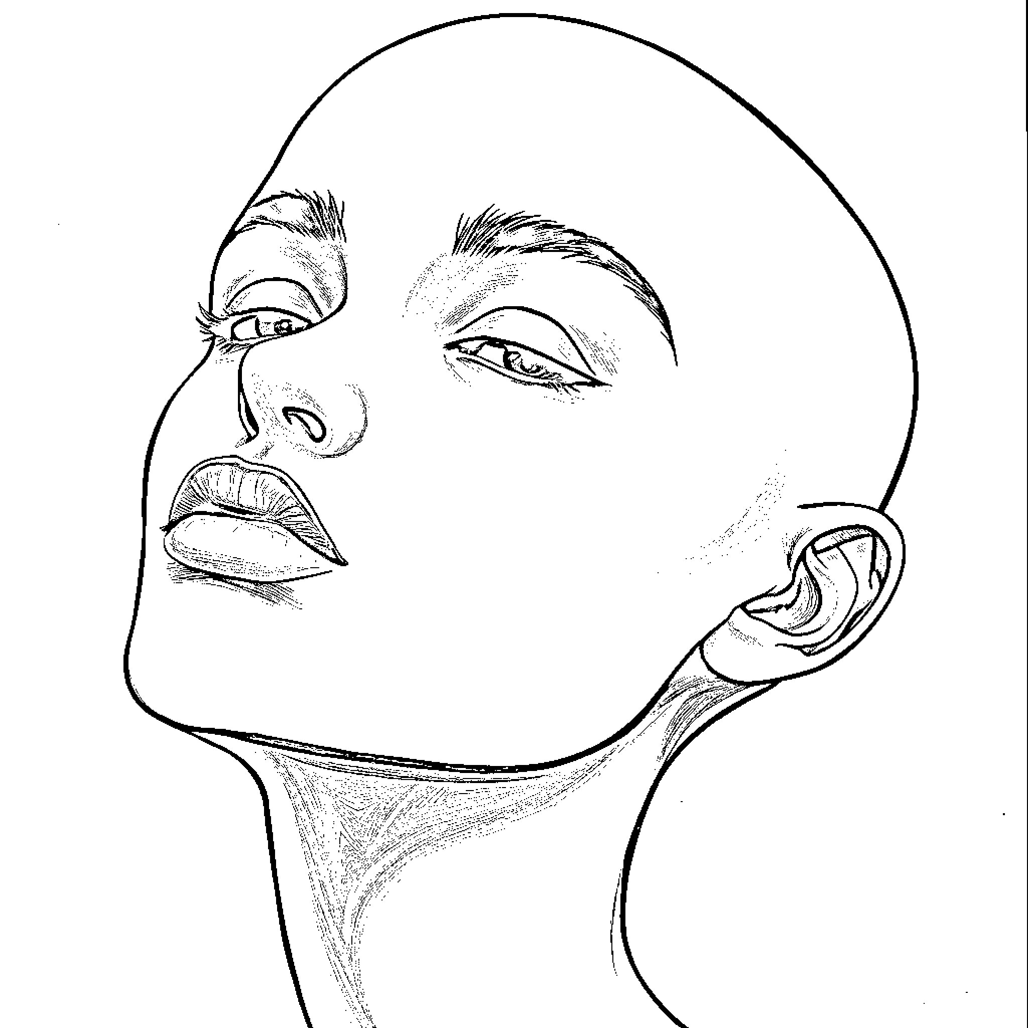 Girl with Striking Expression Coloring Page (free black-and-white line drawing printable PDF for all, from beginners to advanced learners, including children, teens, adults, and seniors)