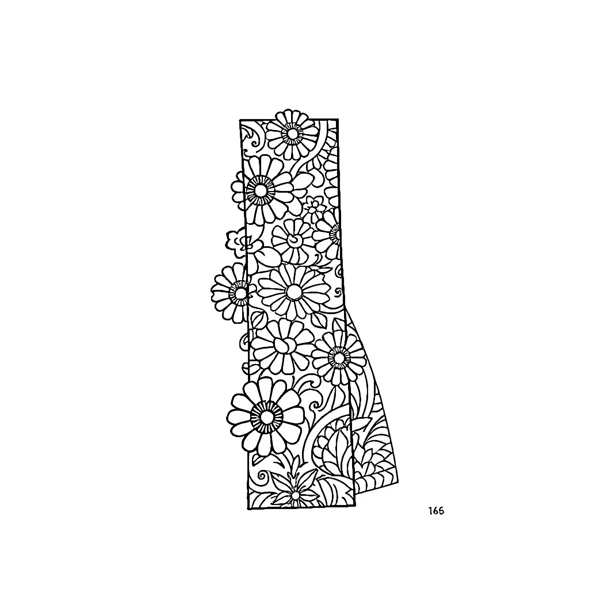 Bookmark with Floral Patterns Coloring Page (free black-and-white line drawing printable PDF for all, from beginners to advanced learners, including children, teens, adults, and seniors)