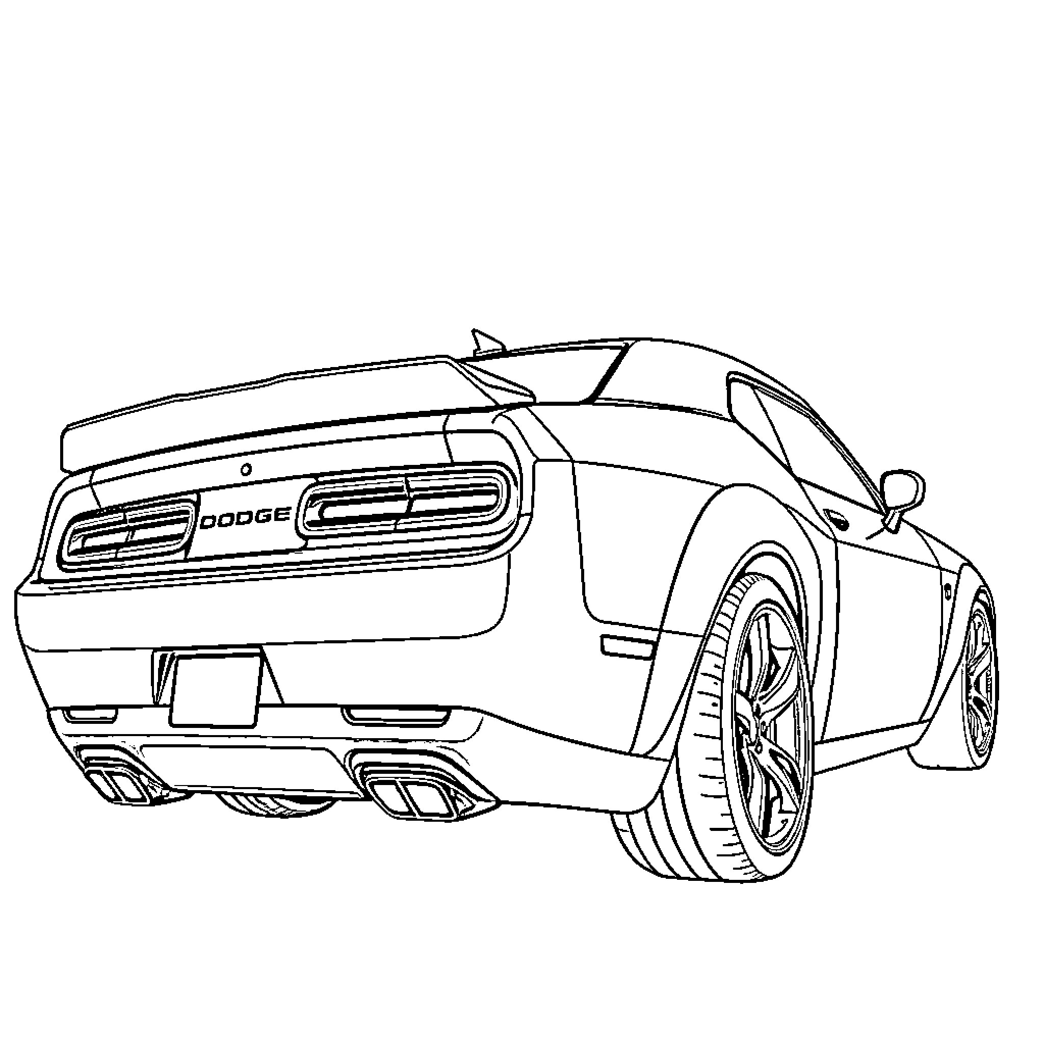Dodge Hellcat speeding down the road Coloring Page (free black-and-white line drawing printable PDF for all, from beginners to advanced learners, including children, teens, adults, and seniors)