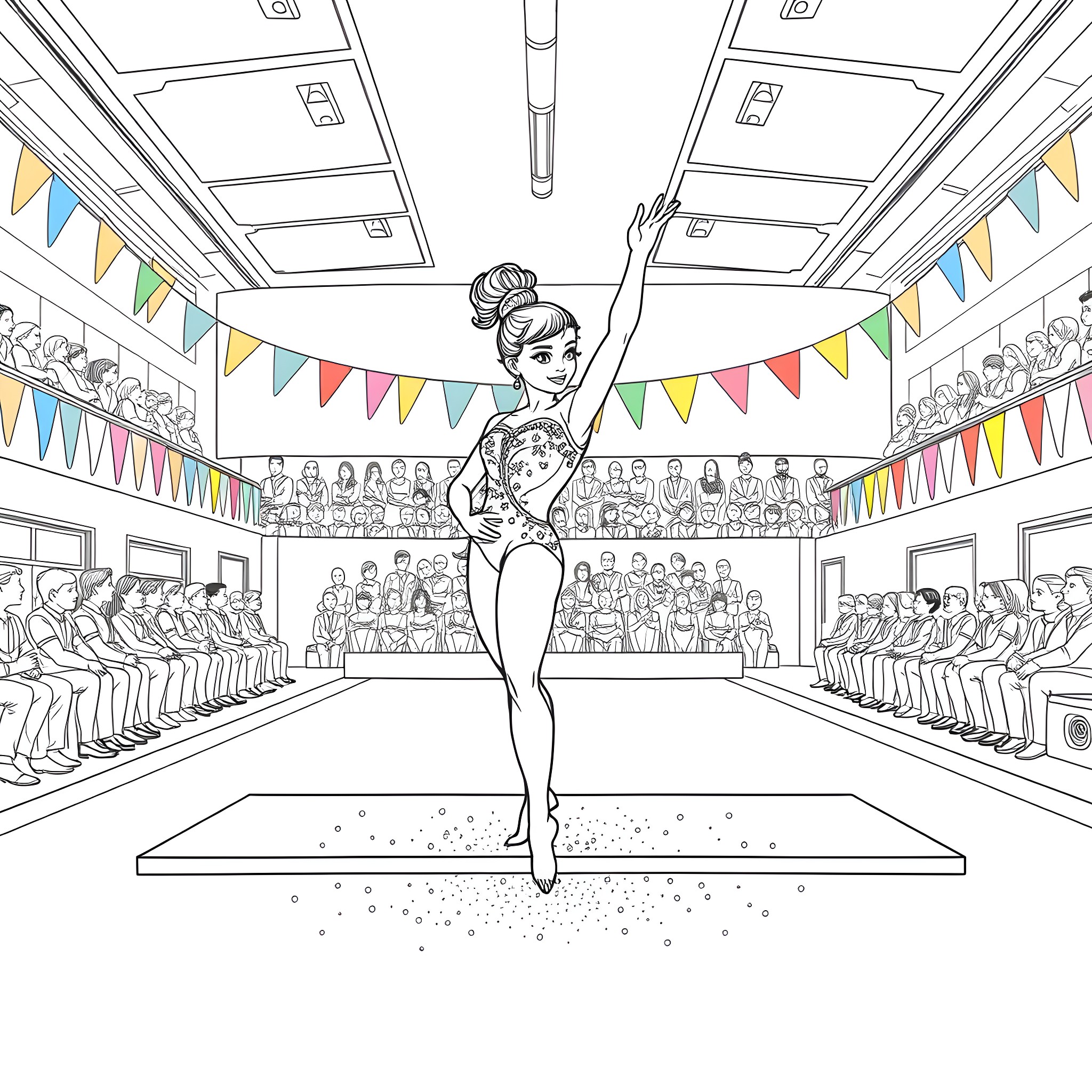 Coco Wyo Performing in Talent Show Coloring Page (free black-and-white line drawing printable PDF for all, from beginners to advanced learners, including children, teens, adults, and seniors)